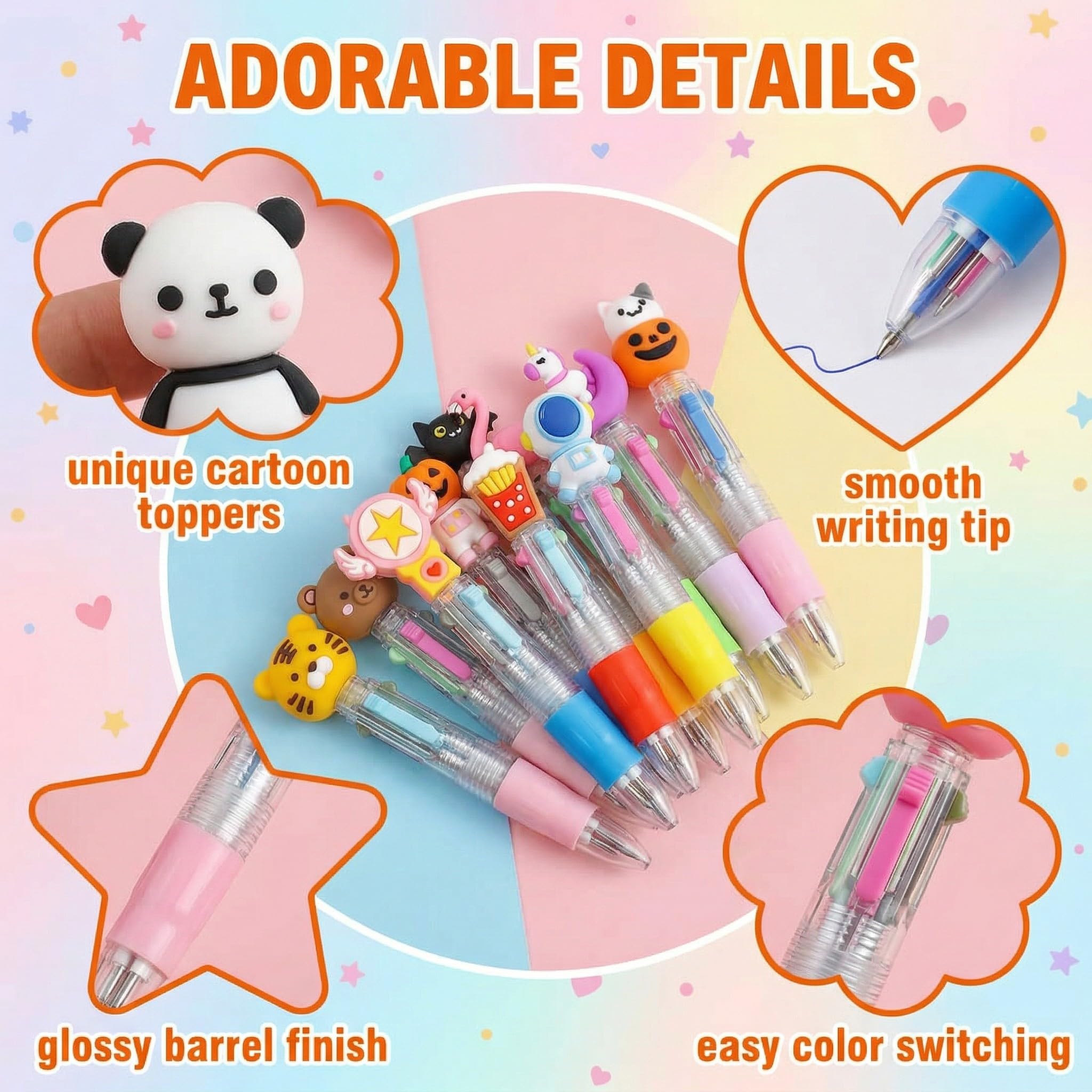 Penne Multicolore 4 Colori 15 Pezzi con Animali Kawaii Gadget Compleanno Bambini