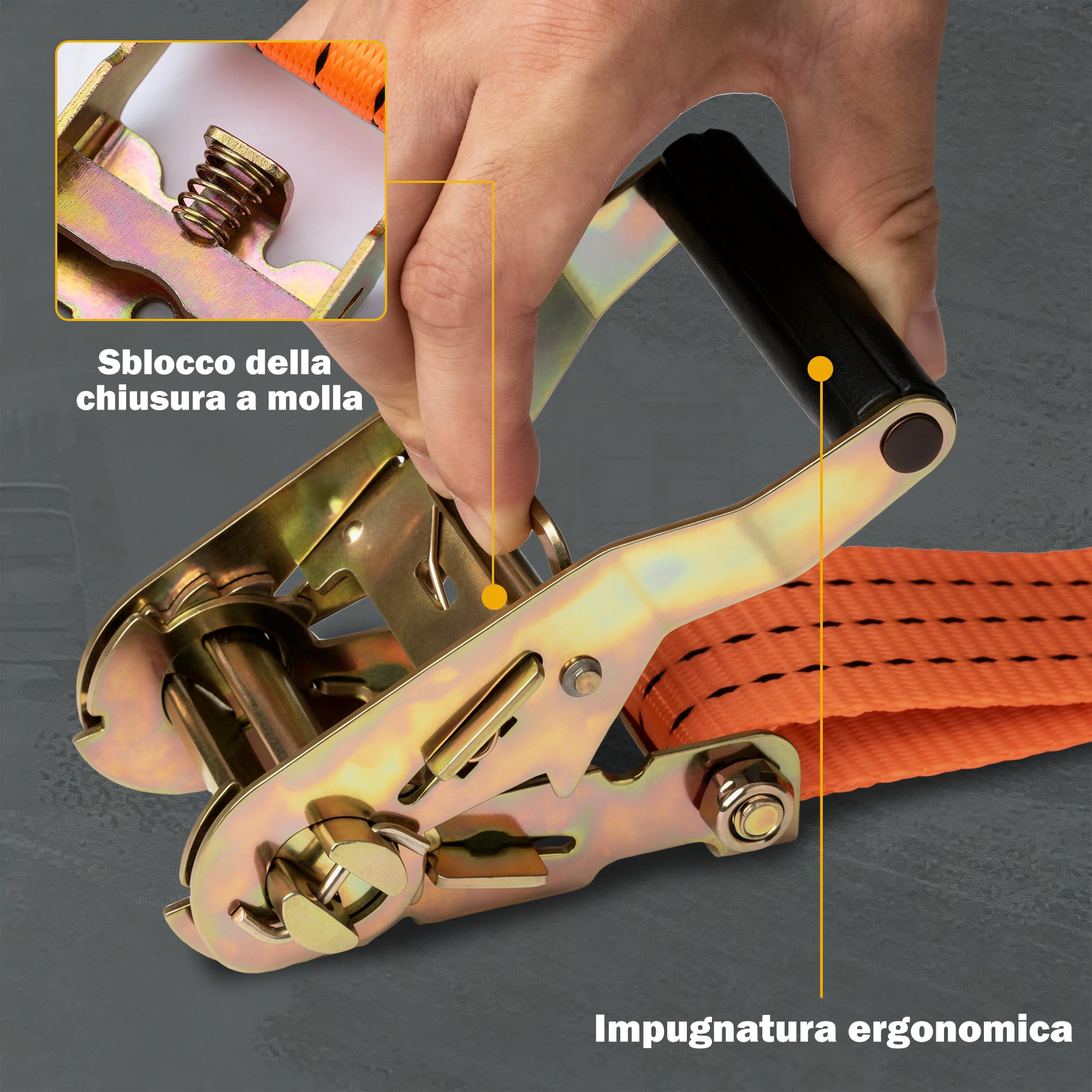 4 Pezzi Cinghie a Cricchetto,Resistenti per Carico 2000 kg,Set di Cinghie di Fissaggio da 4m x 38mm,Cinghie Fissaggio con Cricchetto,per il Fissaggio di Camion e il Raggruppamento di Merci
