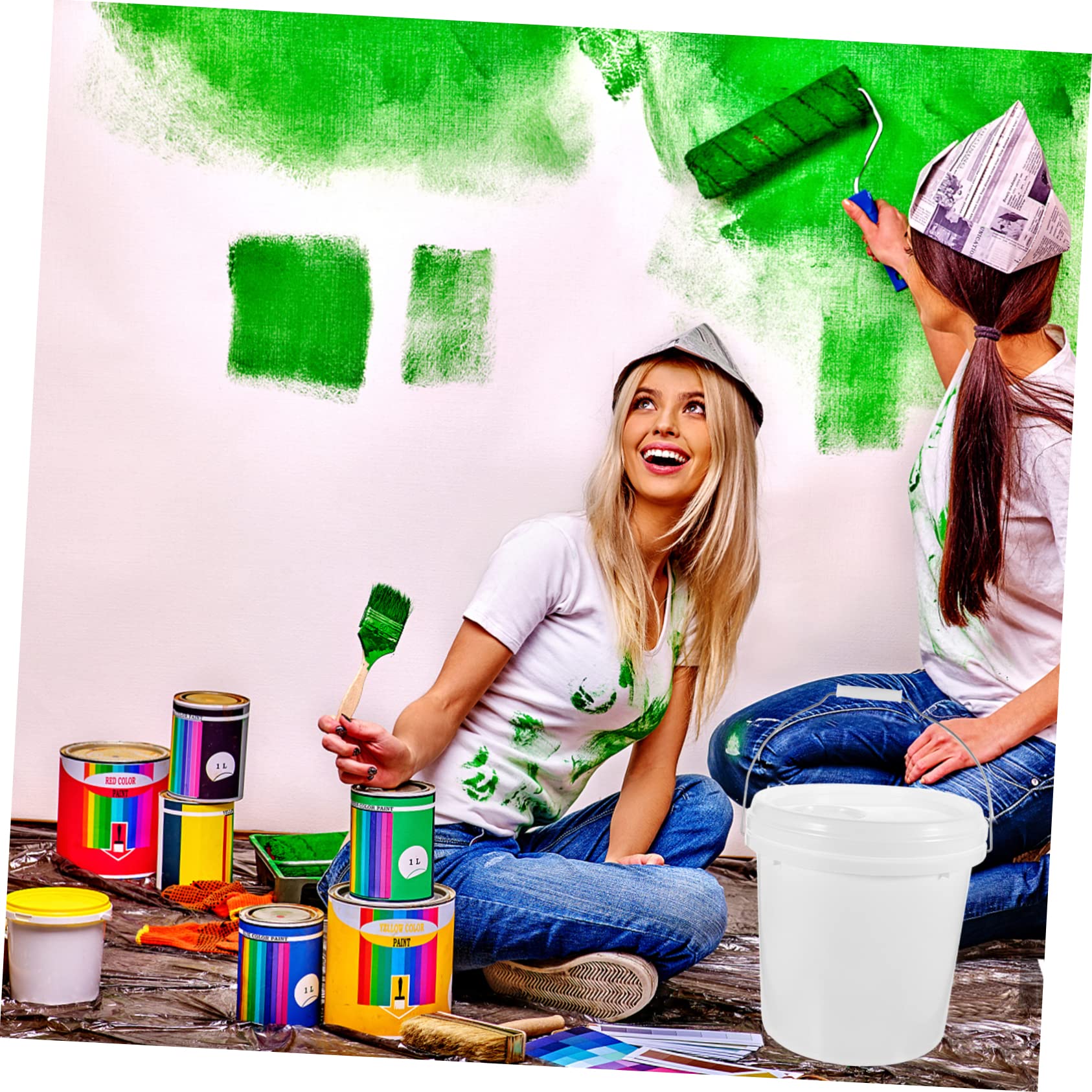 PartyKindom Cubo de Pintura Blanco de 10 L con Tapa, Multiusos y Fabricado en Hdpe, Adecuado para Almacenamiento y Aplicaciones Prácticas en Pintura