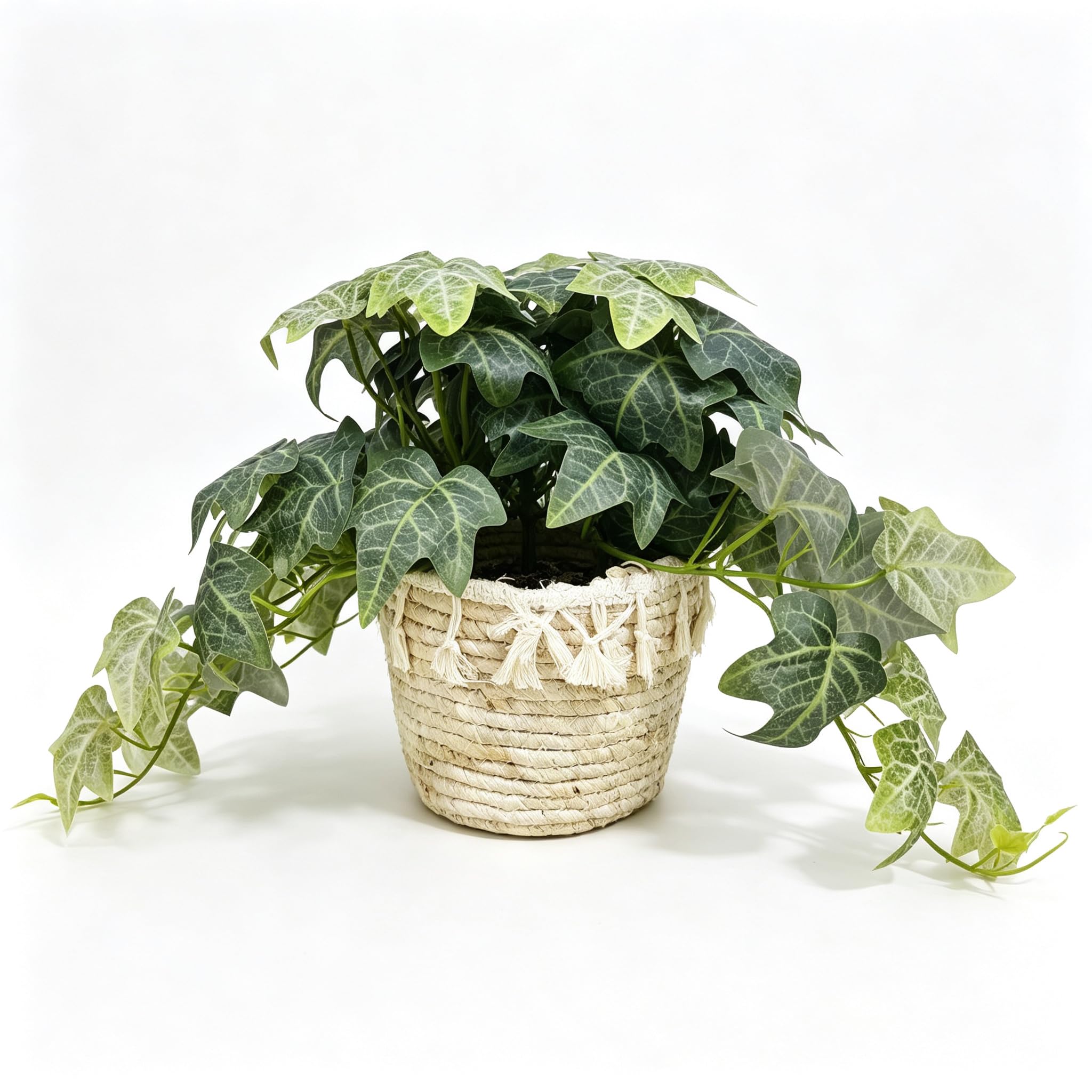 11 Artificial Fiddle Leaf Fig Plant with Woven Boho Planter Realistic Faux Indoor Greenery Fake Potted Plant for Home Office Desk Living Room Bedroom Decor (Eng
