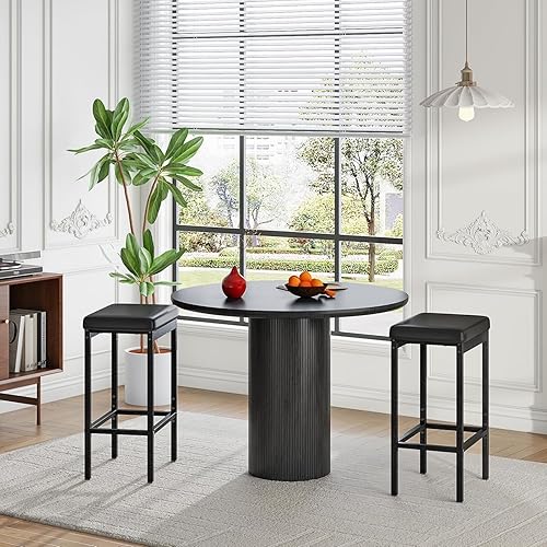 Miniatura 5 de HOOBRO Taburetes de bar, juego de 4 sillas de bar, taburetes de 24.8 pulgadas de altura, taburetes de desayuno, taburetes de cocina, tapicería de 2