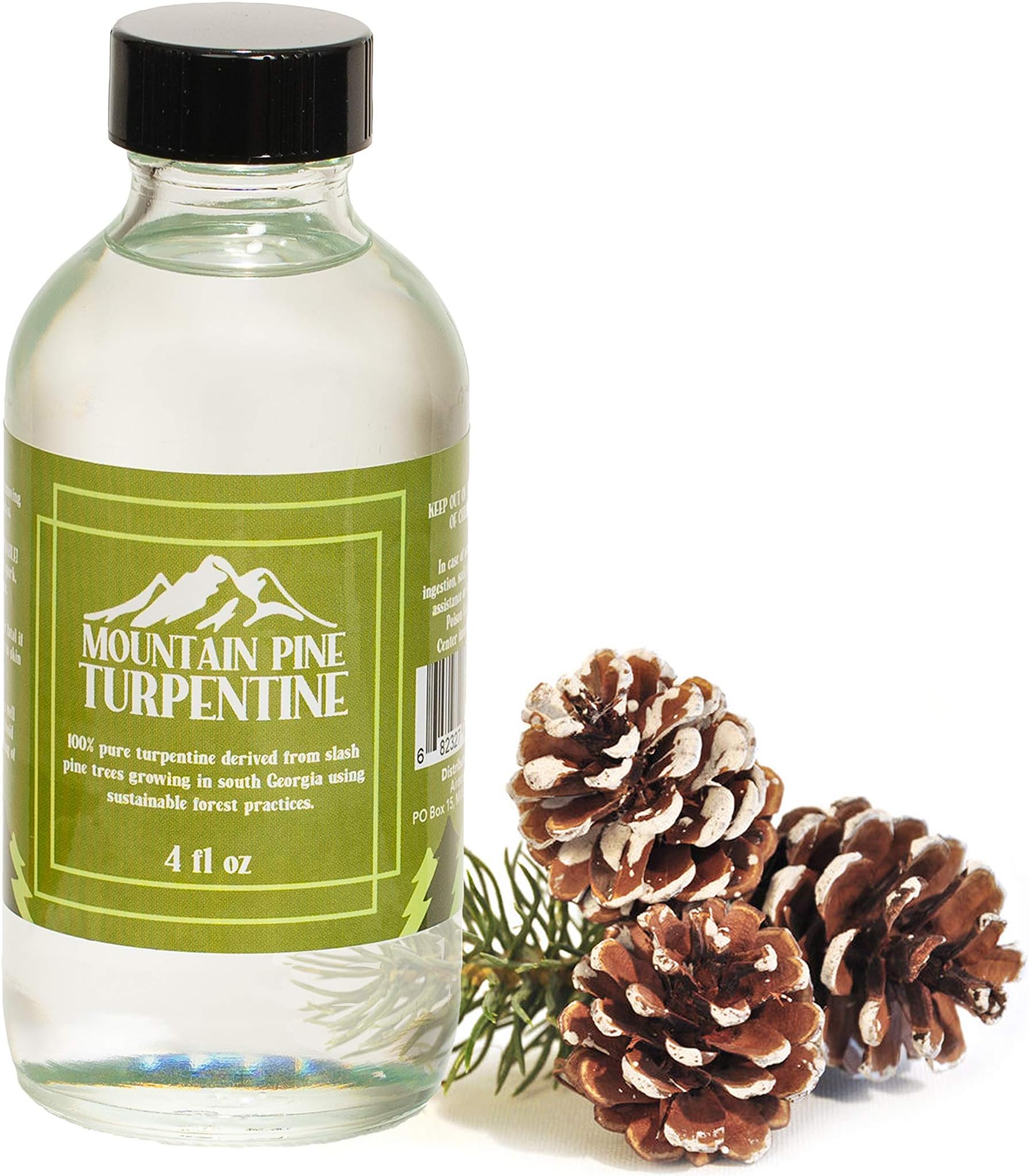 Mountain Pine 100% Pure Gum Spirits of Turpentine – Pure Turpentine Oil Paint Thinner Extracted from Raw Pine Gum – Locally Harvested & Bottled – Made in The USA – Pure Pine Gum Turpentine – 4 Ounces