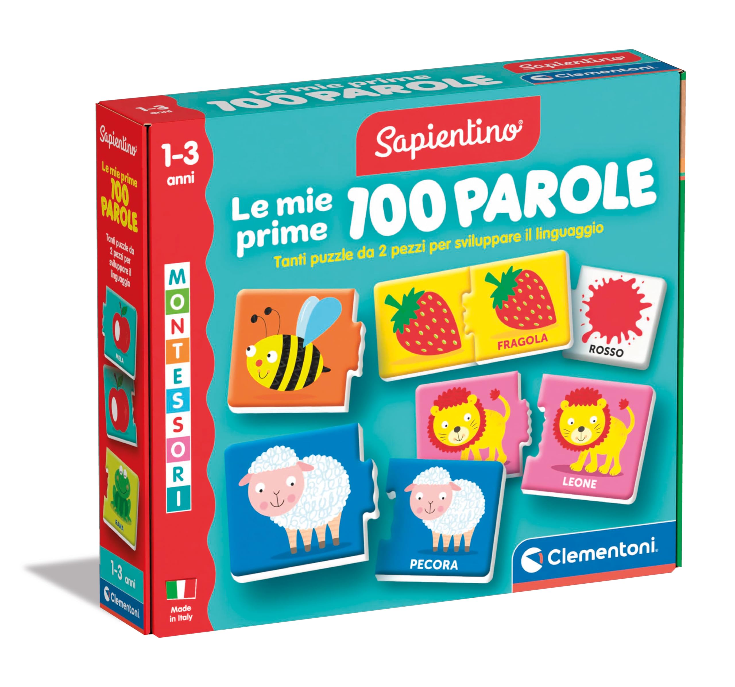Clementoni Sapientino Montessori - My First 100 Words - Educational Game 1 Year, Flashcards, Children's Educational Cards, Montessori Game for Learning New Words, Made in Italy, Made in Italy, 16851