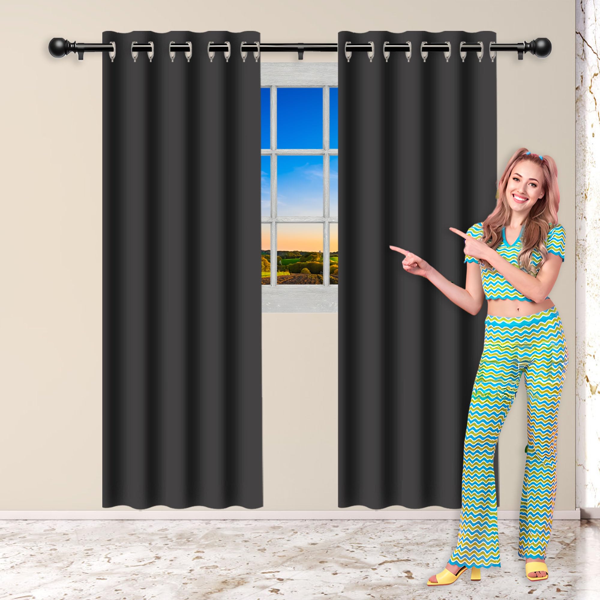 Gardinen Vorhänge Blickdicht 260 x 140 cm Dicker Stoff Thermovorhänge Gegen Kälte Gardinen mit Kräuselband mit Ösen, Waschbar für Hotels Schlafzimmer, 1Er Set, Dunkelgrau