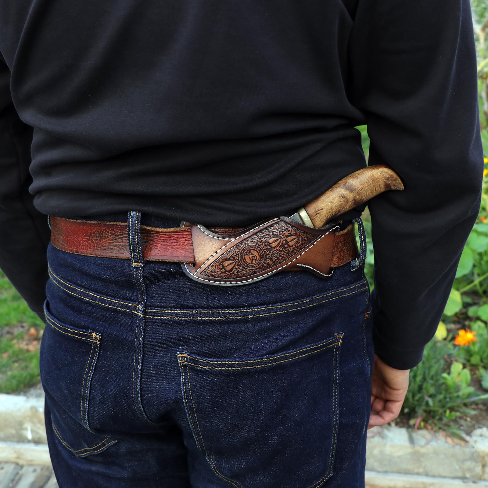 TOURBON Fourreau en cuir pour couteaux à lame fixe pour la ceinture, porte-couteau EDC, cadeau artisanal pour hommes