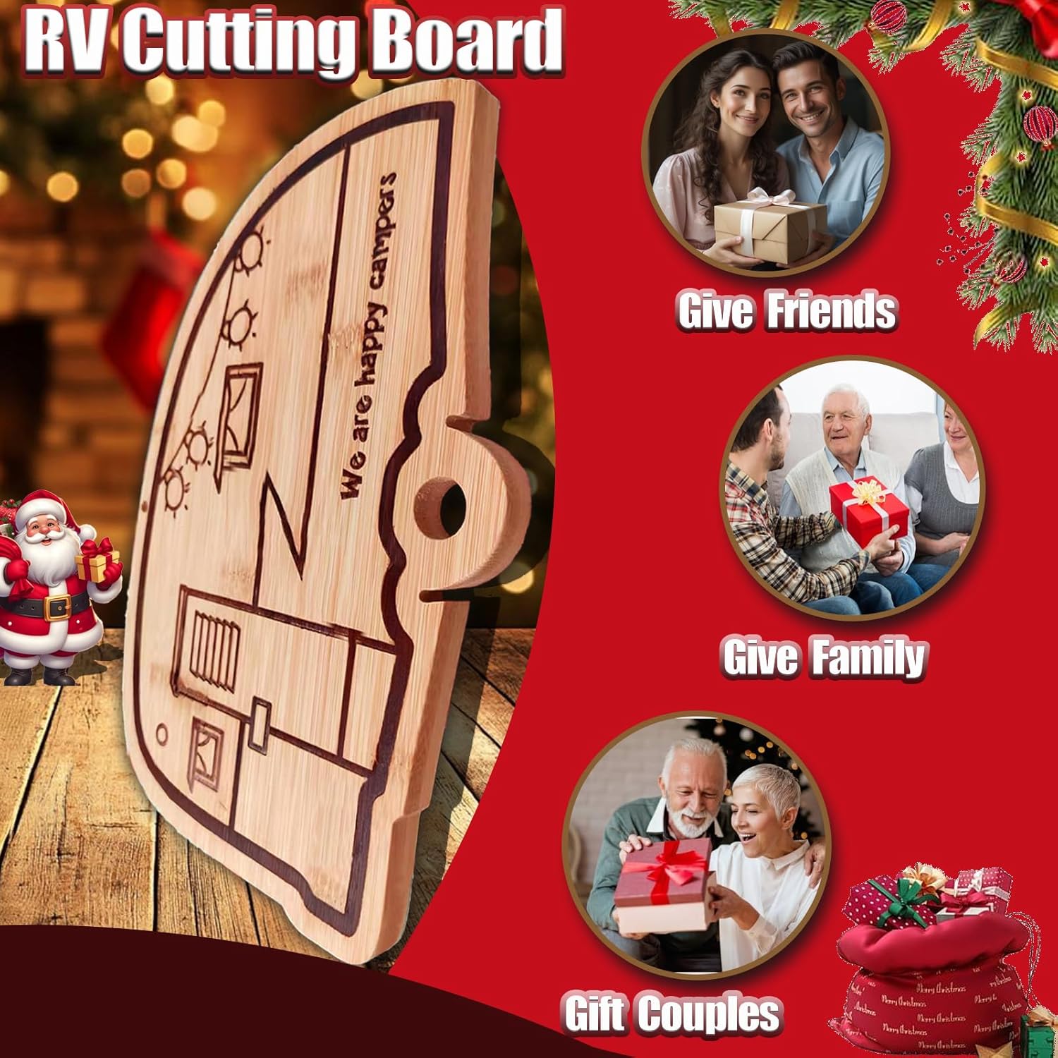 Happy Camper Bamboo Cutting Board,Retro RV Engraved Camping Cutting Board, Camper Decor RV Gift for Couple,Camping,Housewarming&Party - Image 2