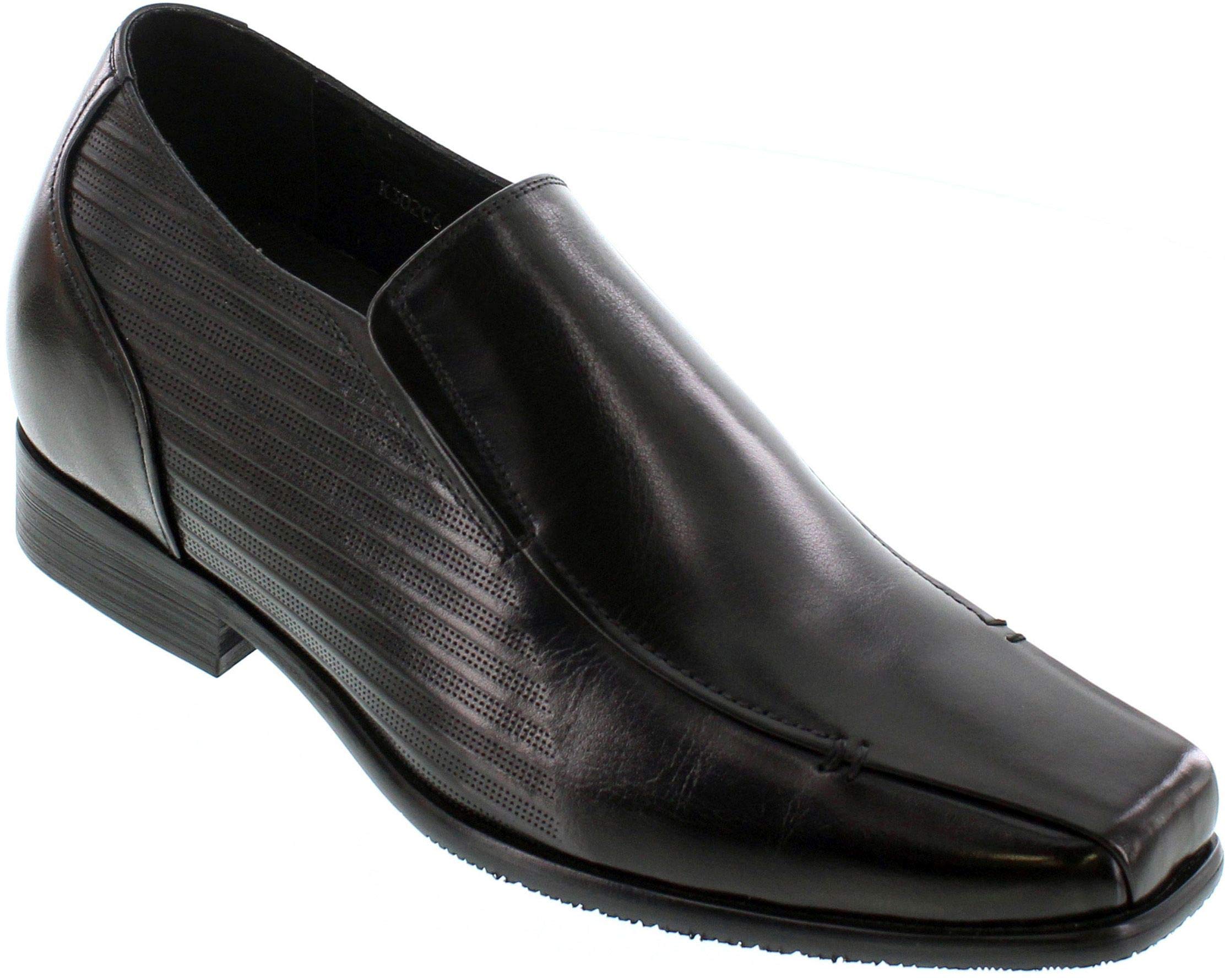 Men's Invisible Height Increasing Elevator Shoes - Black Premium Leather Slip-on Dress Loafers - 3 Inches Taller - Y3026