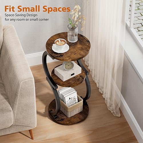 Miniatura 4 de Mesa auxiliar pequeña, mesa auxiliar redonda de 3 niveles para sala de estar, mesa de acento en forma de S para espacios pequeños, sofá, dormitorio,