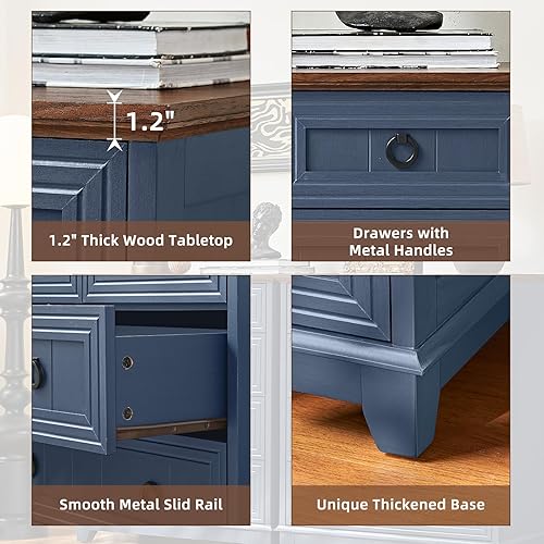 Miniatura 6 de Cómoda rústica de 5 cajones para dormitorio, cómoda pequeña de 33.2 pulgadas de alto y cómoda, cómoda de madera rústica con mango de metal, Conjunto