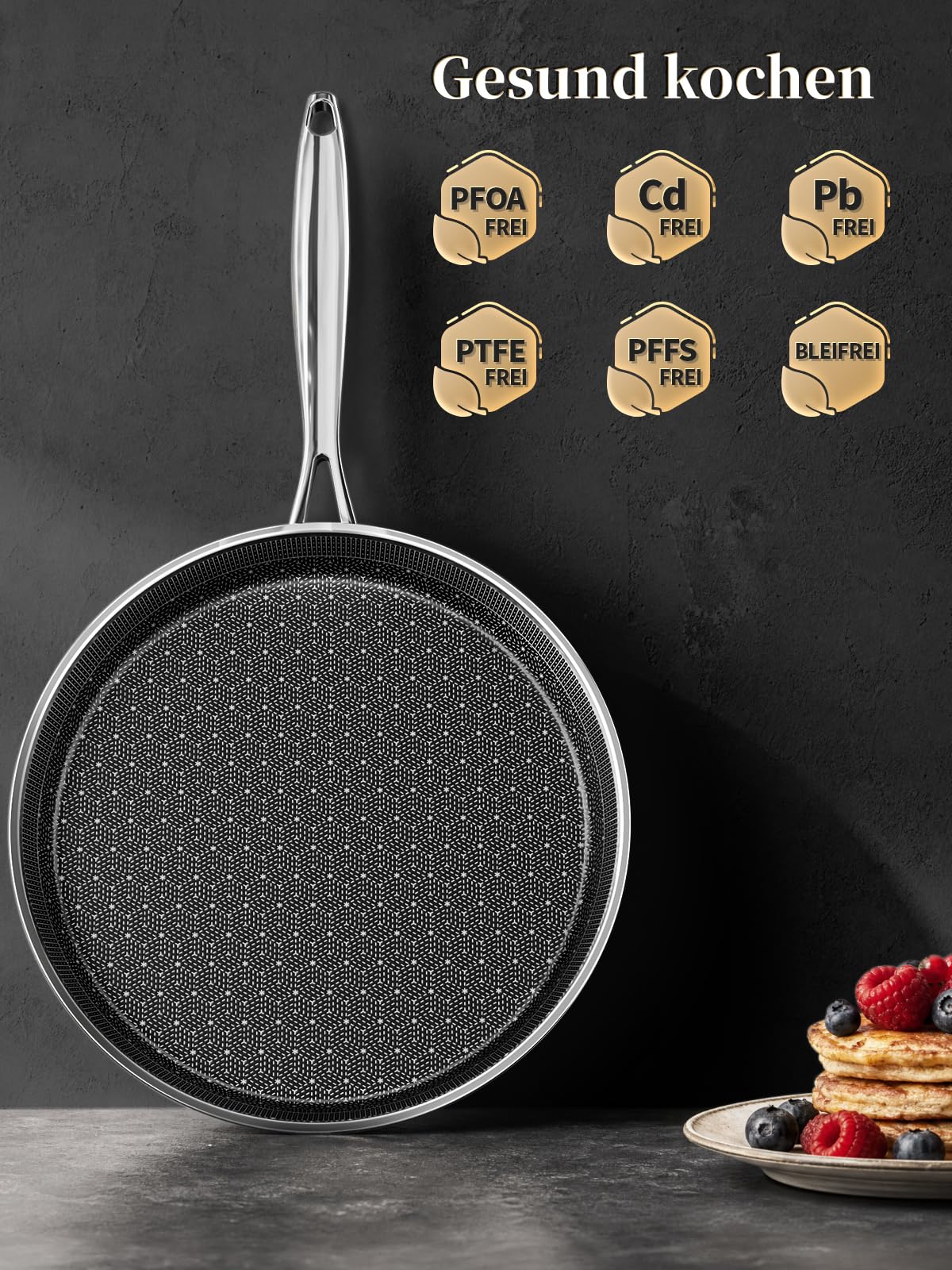 Innerwell Patelnia do naleśników 30 cm ze stali nierdzewnej, profesjonalna patelnia grillowa, ceramiczna powłoka nieprzywierająca, nadaje się do wszystkich rodzajów kuchenek, nadaje się do mycia w