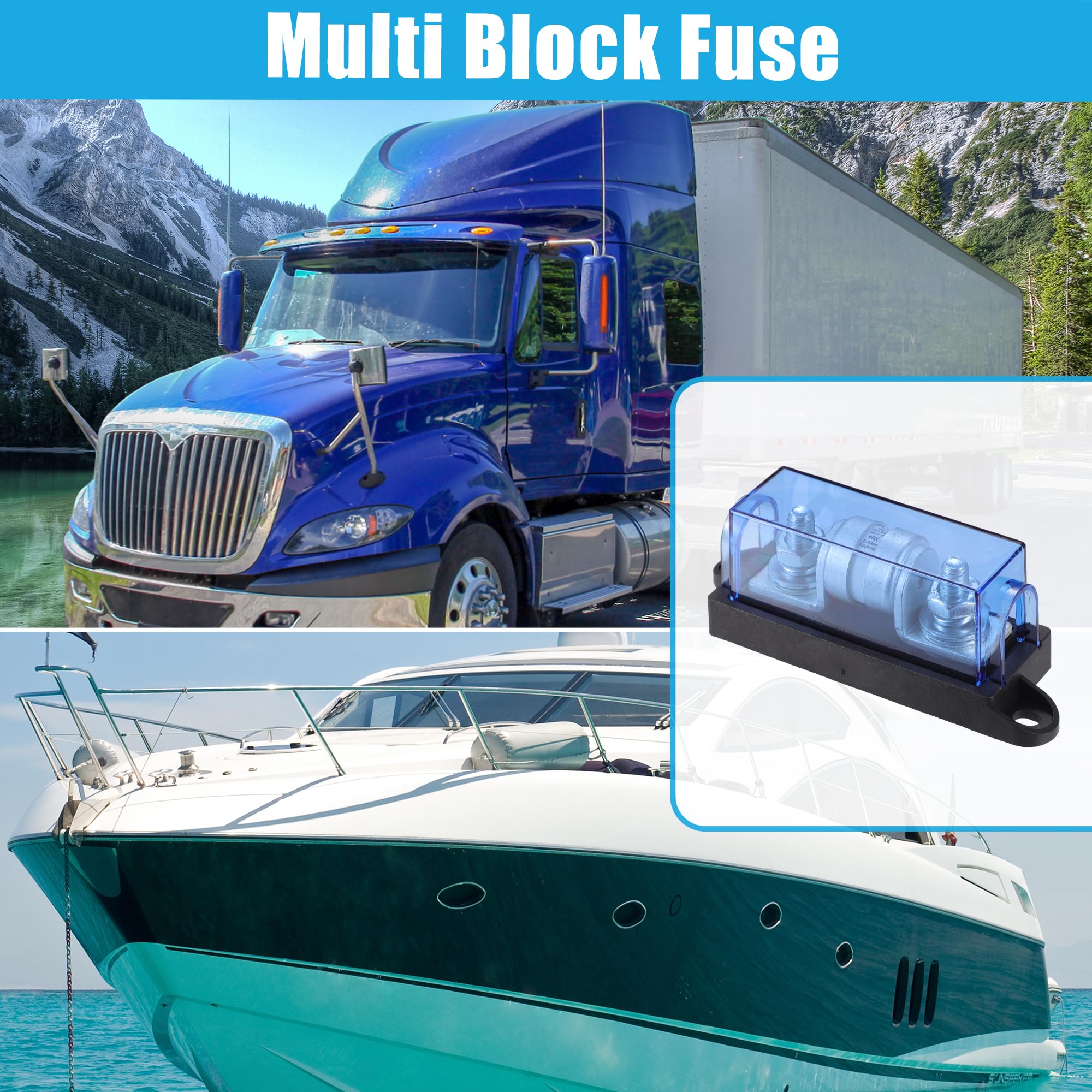 QUARKZMAN Blok bezpieczników Multi T klasa 250V 300A 1 sztuka | czarny, niebieski, srebrny odcień, tworzywo sztuczne, metal, 12,6 x 4,4 x 3,8 cm, 250 V, 300 A