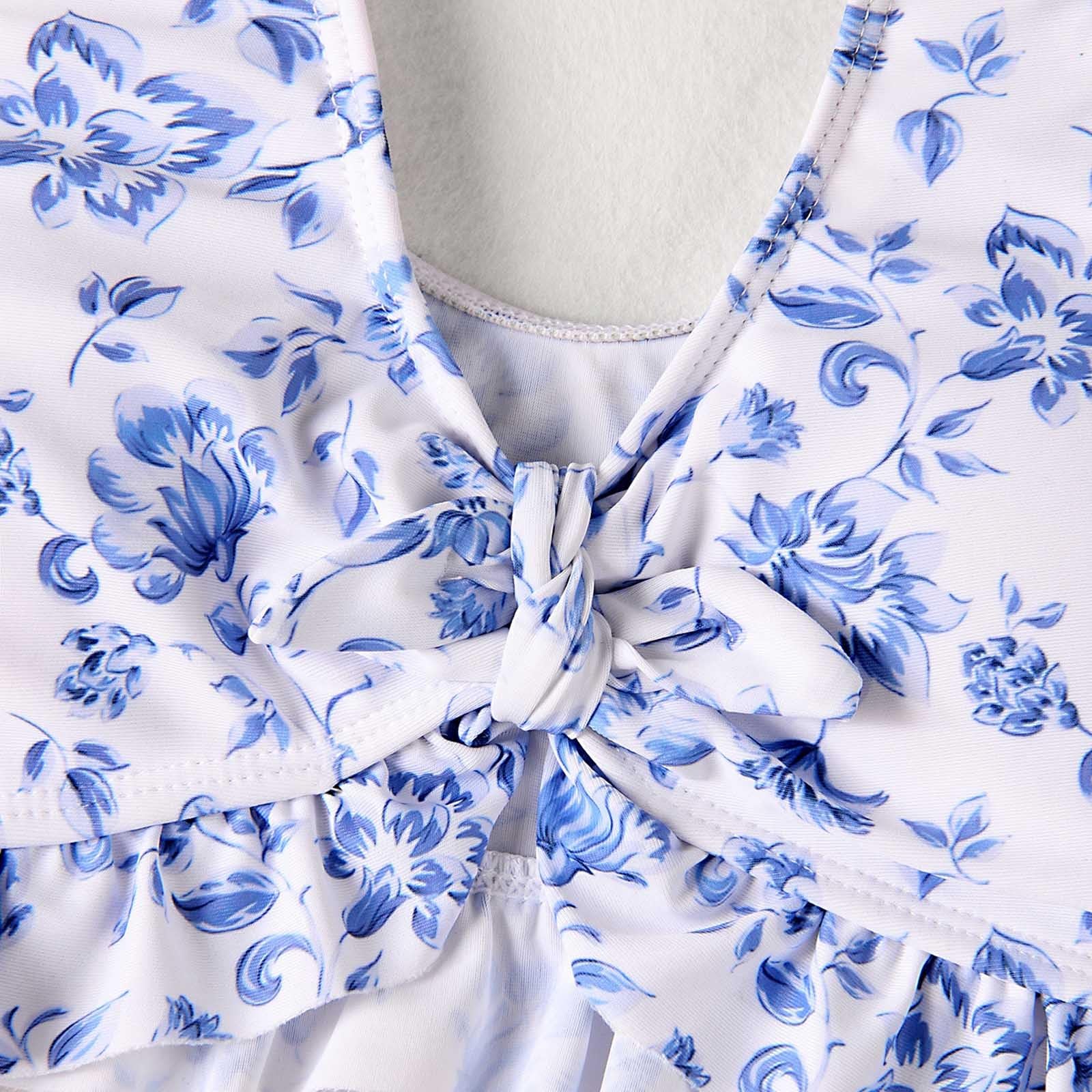 Generisch Juego de bikini de 3 piezas para niña con estampado floral y revestimiento de malla, traje de baño para niños grandes, playa de verano