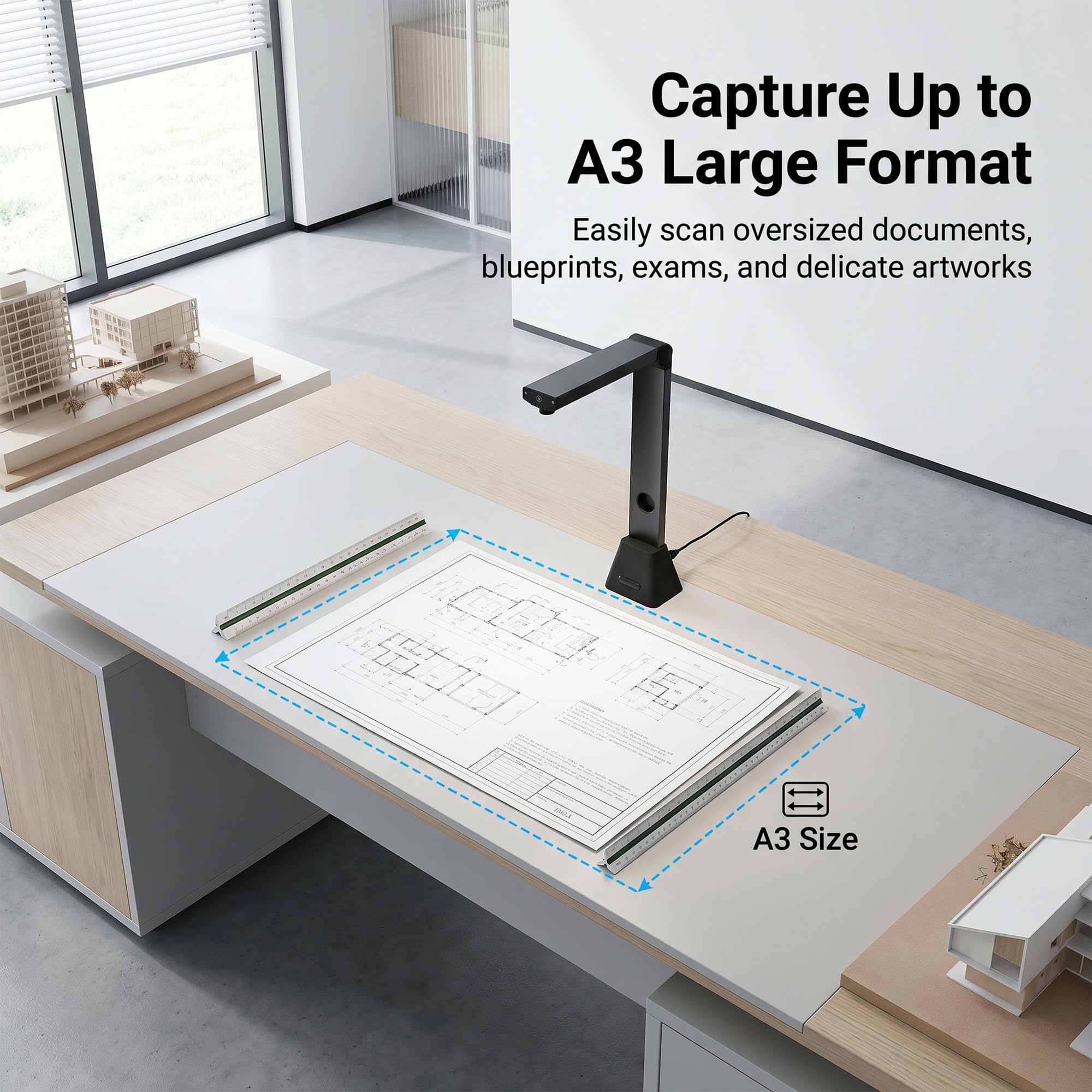 Scanner de Documents A3: 22 MP OCR 130 Langues Caméra Document USB 4 LED Scanner Livre pour Bureau École Archives Home Office
