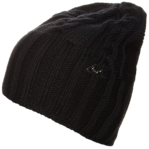 Nike Womens Cable Knit Beanie Hat Black 