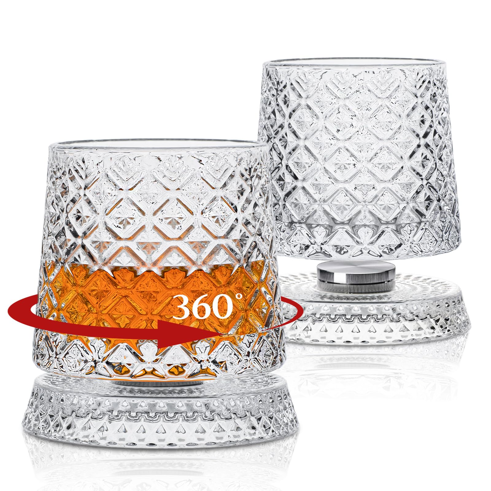 INSETLAN Spinning Whiskey Glasses Set of 2, Rotating Old Fashioned Clear Rocks Glasses for Scotch & Bourbon, Cocktail Glasses for Bar, Party, Home, and Gift (Snowflake) — image 1