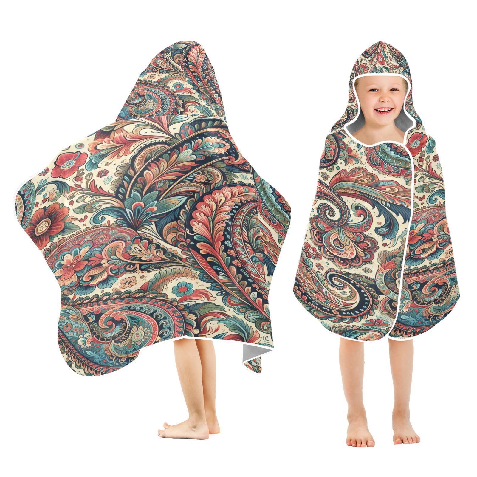 Kigai Paisley Hooded Beach Towel for Kids Soft Absorbent Quick Dry Bath Towel with Hood Lightweight Toddler Shower Pool Bath Wrap for Boys Girls