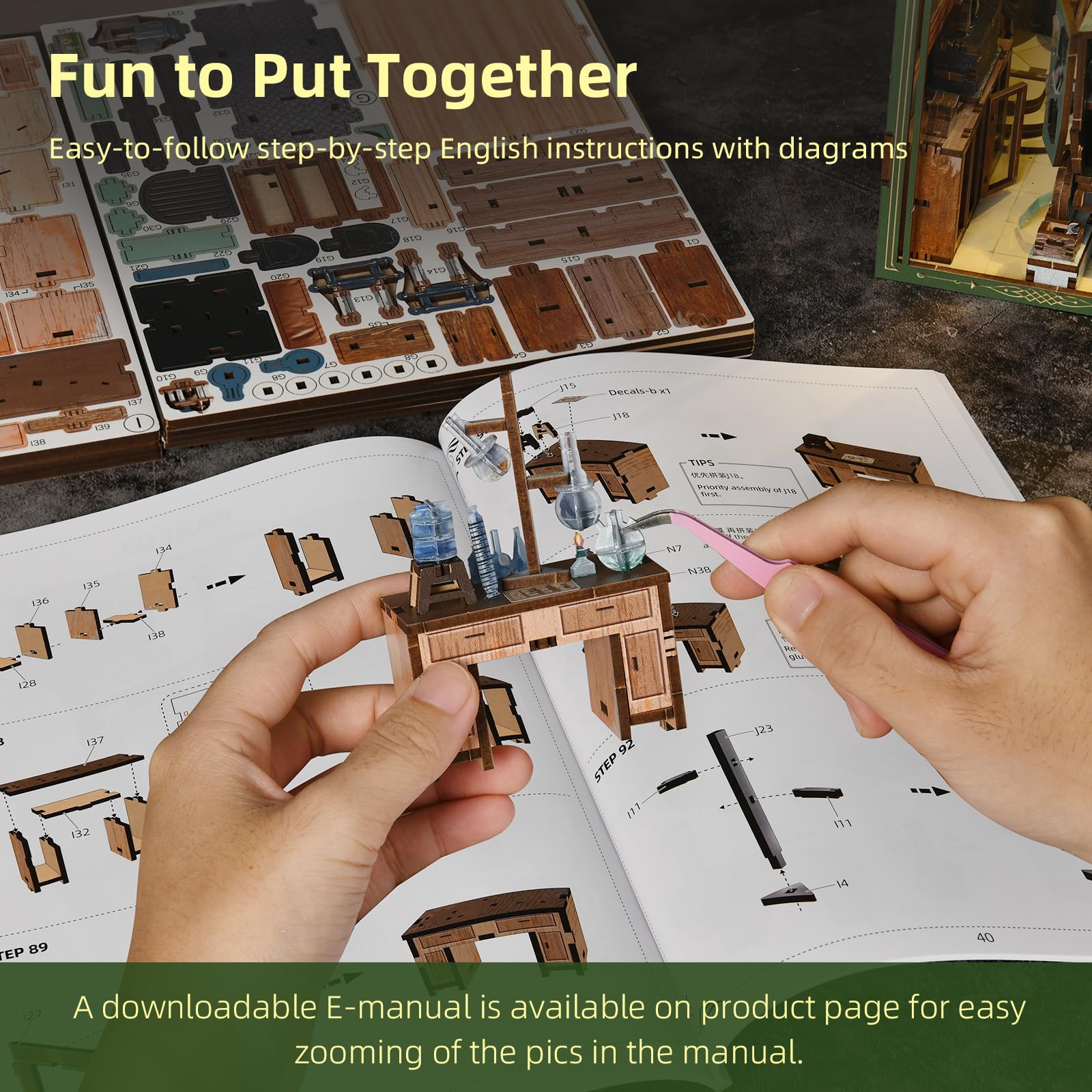 CCCDF Book Nook Kit, DIY Miniature Dollhouse Booknook Kit, 3D Wooden Puzzle Bookend Bookshelf Insert Decor with LED Light for Teens and Adults ()