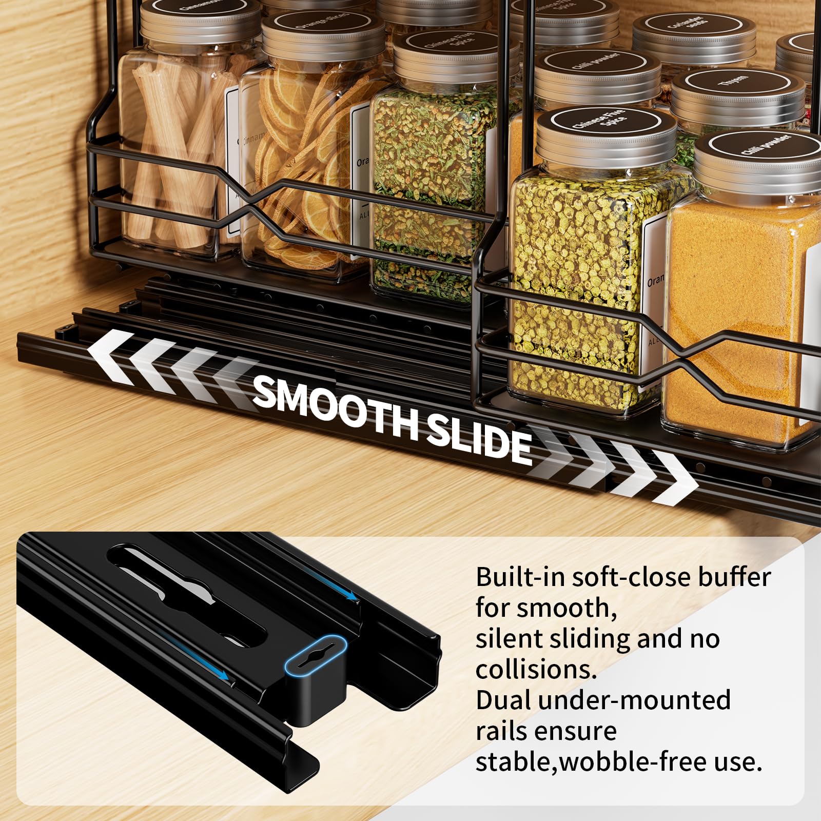 Gewürzregal Ausziehbar 3er-Pack, Gewürz Organizer Für Schrank | Modulares 3er-Pack, Doppelte Gleitschienen, Vollauszug-Design , Schwarze Metallkonstruktion, Einfache Montage, Schrank