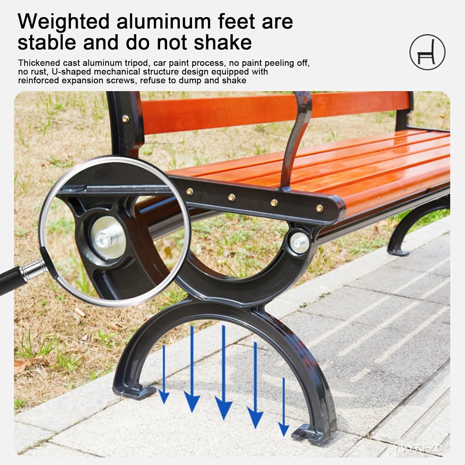 YVYKFZD Outdoor Garden Bench, Cast Aluminum Lightweight Sturdy Patio Bench, Modern Metal Bench Seat, Durable and Comfortable Design, Easy to Assemble for Patio, Garden, Lawn (Color : Solid Wood A, S