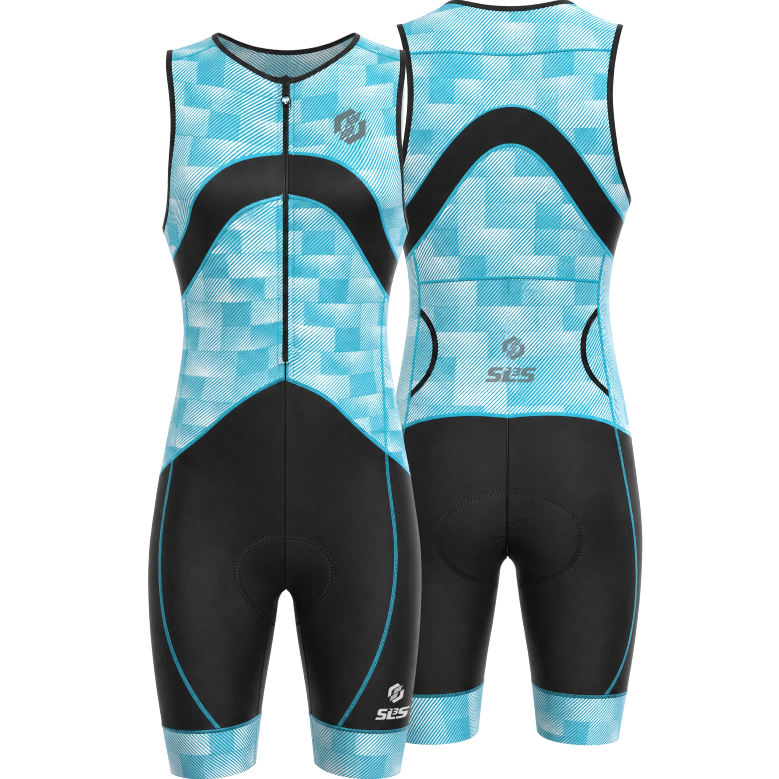 SLS3 Triathlon Suits Mens - Premium Trisuit Triathlon Men - Sleeveless, Quick Drying Tri Kit with Large Back Pocket (Blue Fractal, Large)