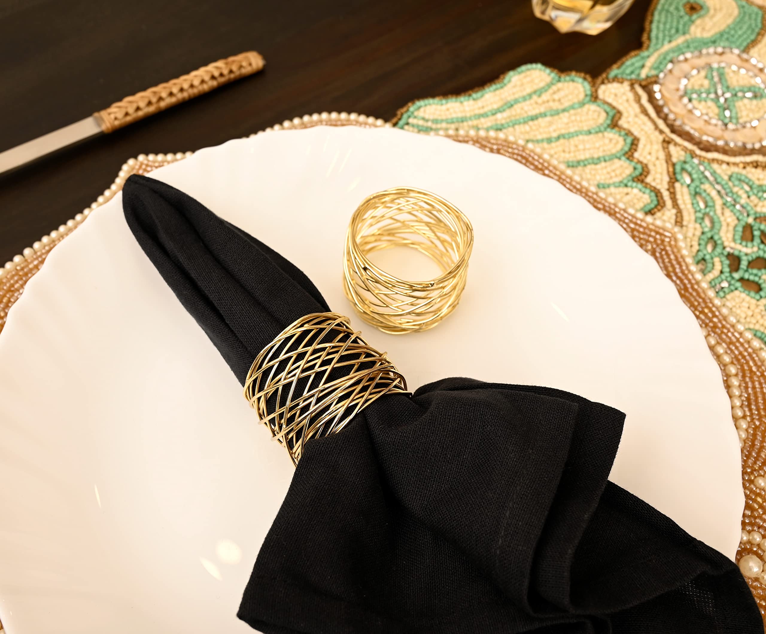 Alpha Living Home Napkin Rings, Mesh Napkin Holders Set of 12, Napkin Rings Bulk for Party Decoration, Dinning Table, Everyday, Family Gatherings - A Great Tabletop Décor - Gold