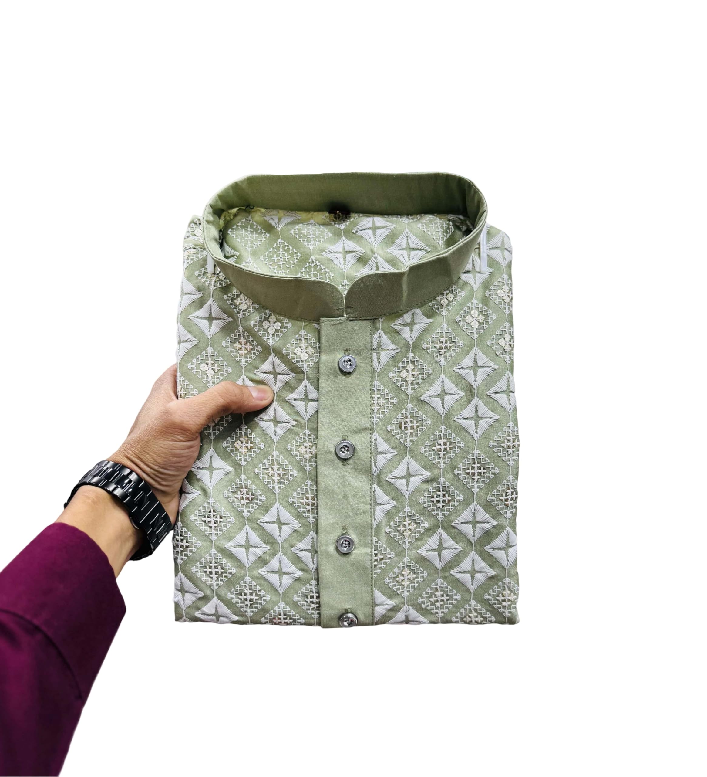 foxdx Men's Soft Silk Kurta Knee Length Embroidered Work Traditional Kurta Suitable for All Indian Wedding, Occasions, and Festivals-picture-49