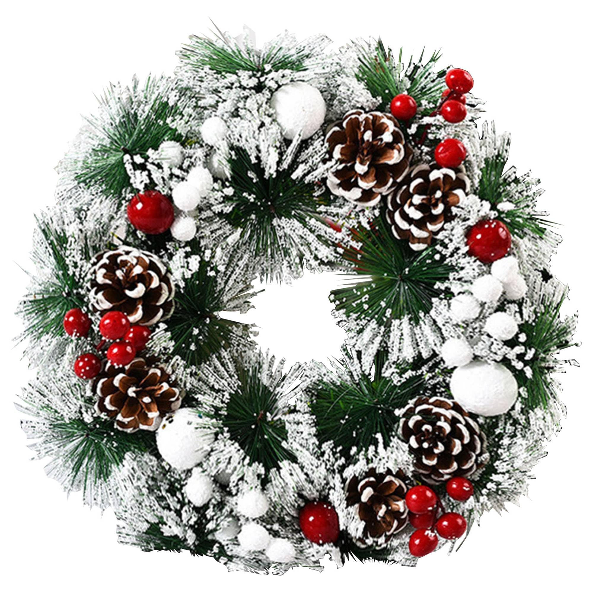 QiSino Christmas Wreath, 40cm Door Wreath Christmas Garland with Christmas Baubles Pine Cones Berry for Front Door,Fireplace and Wall Decoration