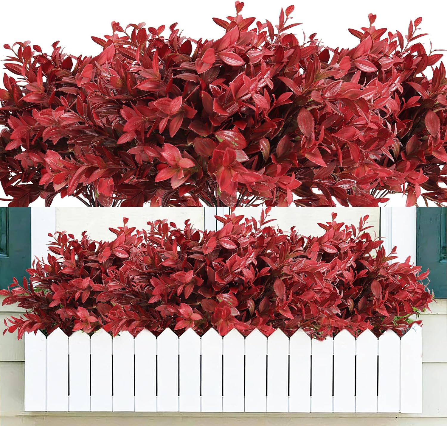 RECUTMS 6 Bundles Artificial Greenery Stems for Vase, 14.5" Fake Lucky Bamboo Leaves Faux Outdoor Plants UV Resistant Shrubs Eucalyptus Stems for Window Box Garden Patio Farmhouse Pathway