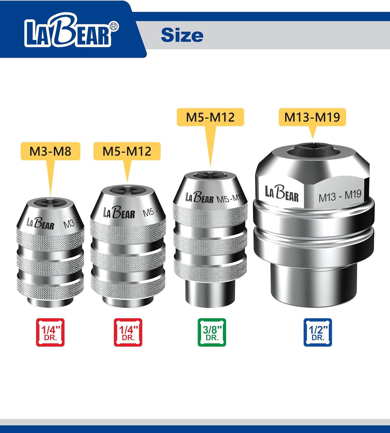 LABEAR 1/4"DR x M5–M12 Interchangeable Adjustable Tap Chuck Adaptor – Heavy-Duty Tap Socket for Hand Tapping