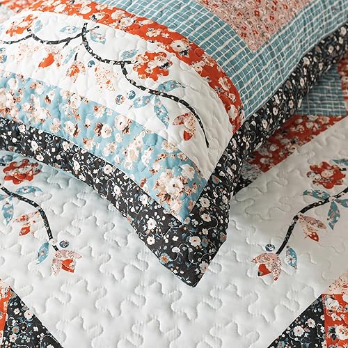 Miniatura 7 de Juego de edredones de tamaño Queen  Colchas de algodón tamaño Queen  Juegos de ropa de cama acolchados suaves y ligeros a rayas (90 x 98 pulgadas)