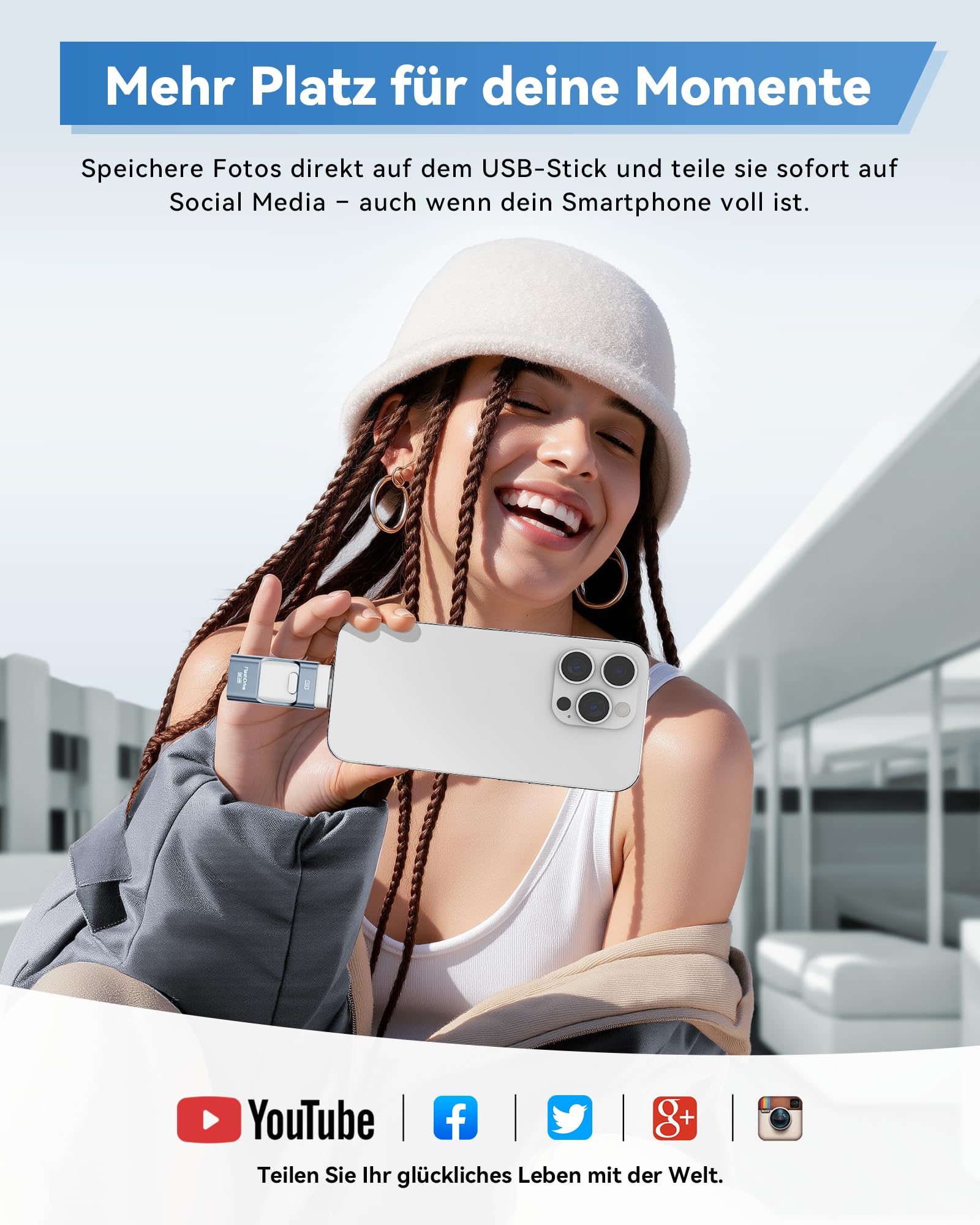 ZARMST USB Stick 256 GB für Smartphone, 4-in-1 USB 3.0 Speicherstick, Blau | Vielseitiges Flash-Laufwerk für Handys, Tablets, PC & Mac, Fotos & Videos sichern, Schnelle Datenübertragung, Dateiaustausch