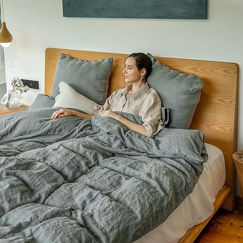 Miniatura 7 de Simple&Opulence - Juego de 2 fundas europeas 100% lino con botón de coco (26 x 26 pulgadas), lino natural lavado de color liso, suave y transpirable