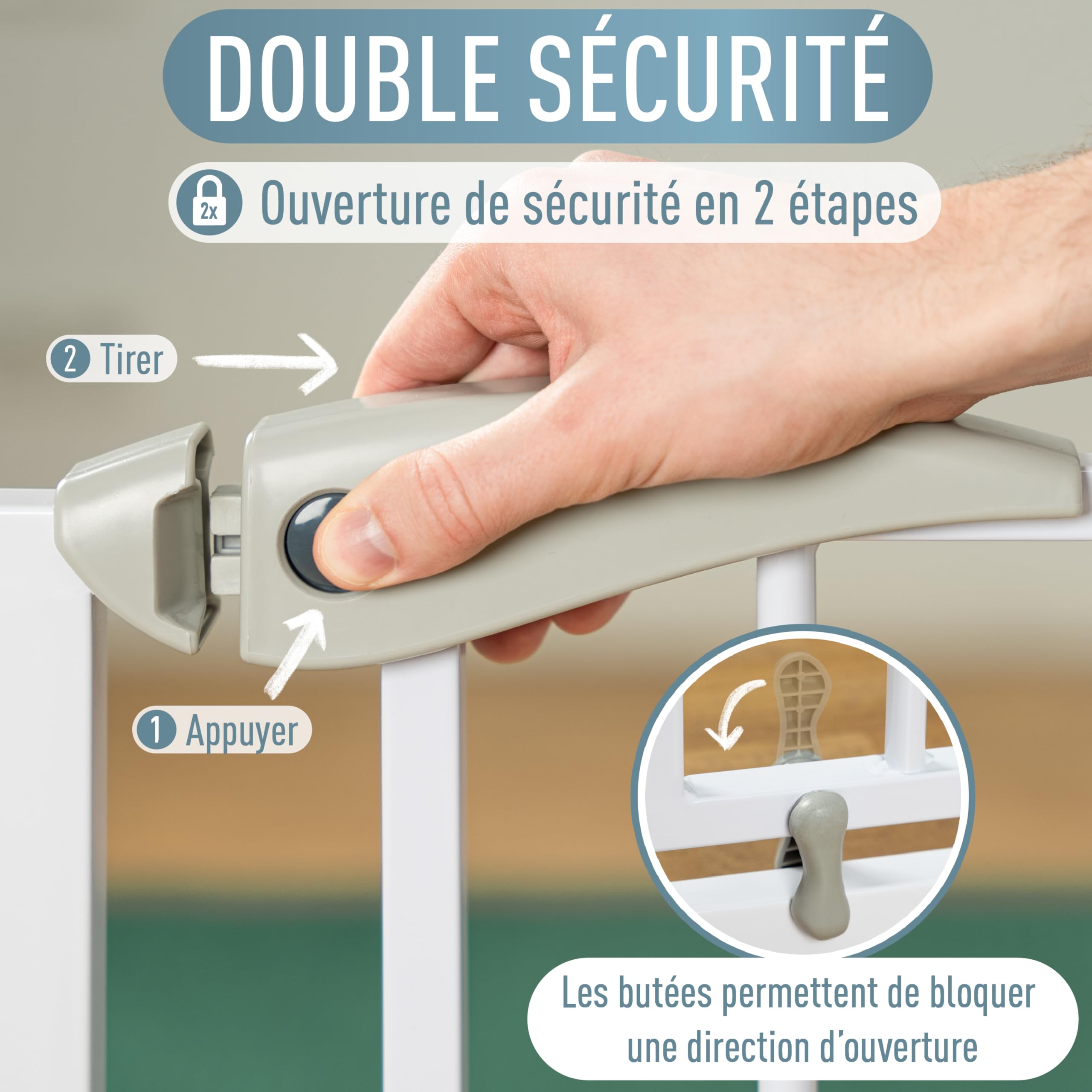 IB STYLE Barrière de Sécurité Berrin 58-185 - Barrière d'escalier, sans Perçage, Fixation par Pression, pour Enfants 6 a 24 Mois, Blanc Gris, 85-95 cm
