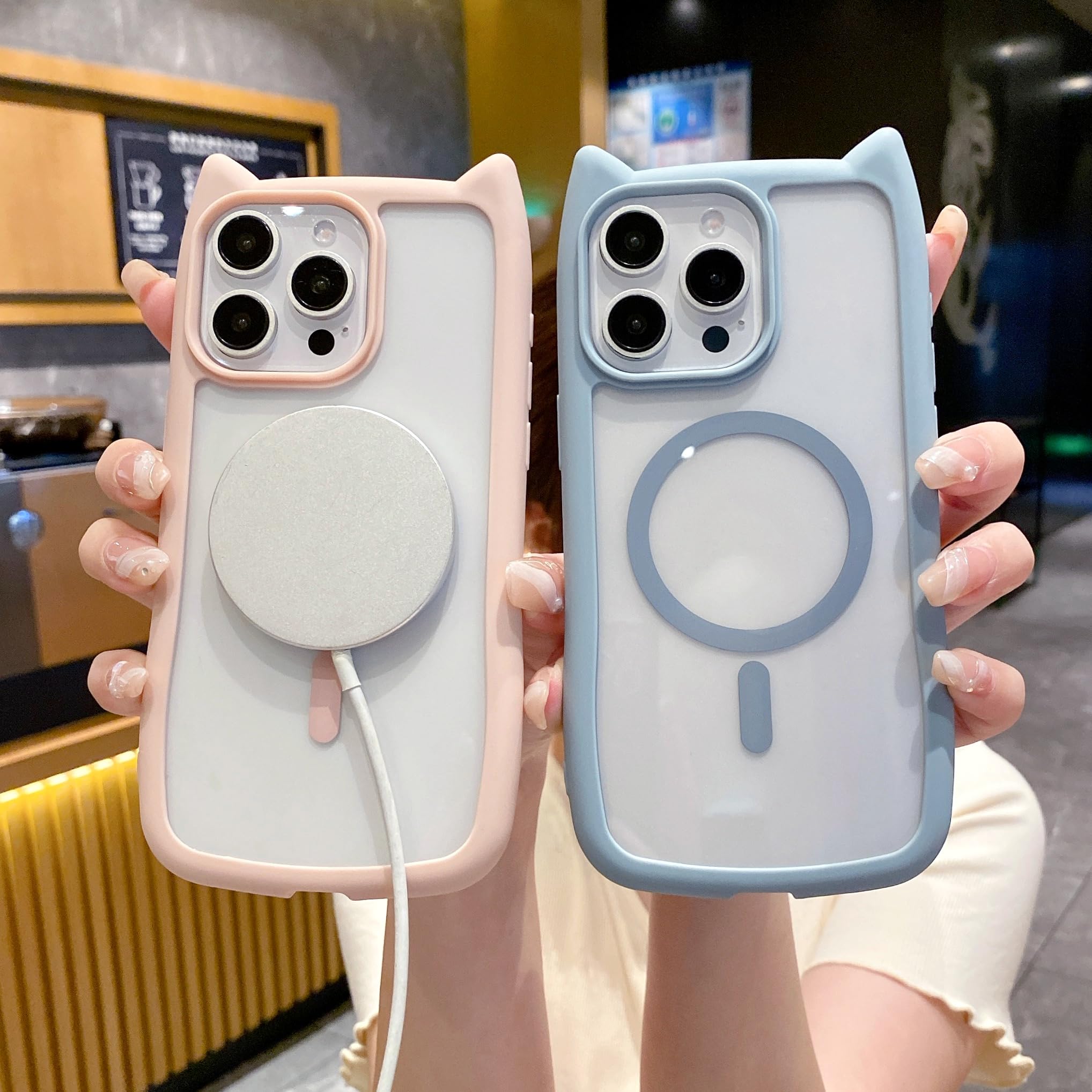 Coque Silicone Chat Mignon Yeux Cœur Pour IPhone - Antichoc Et Compatible MagSafe - Neuf