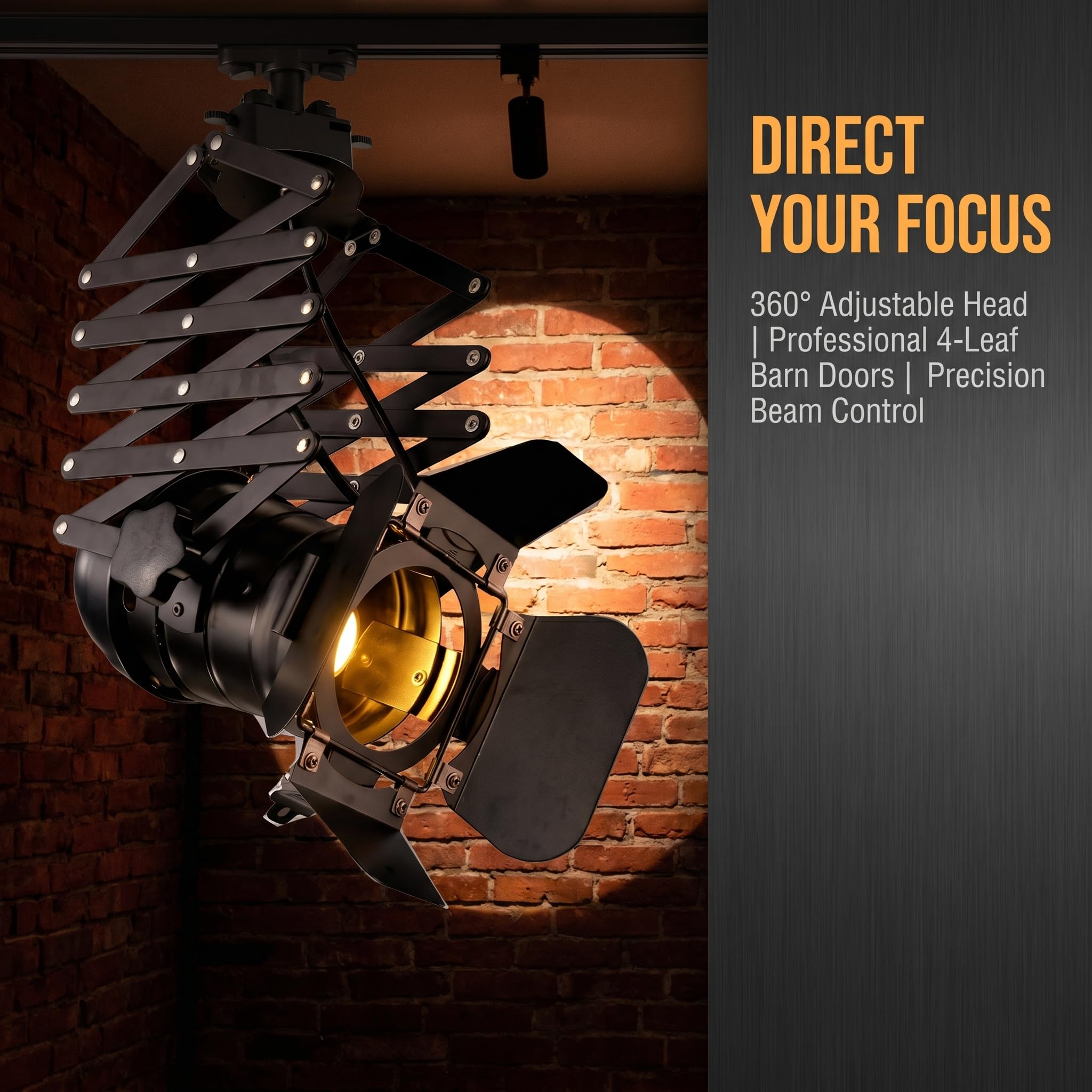 BARCELONA LED Foco de Carril Monofásico E27 Orientable Extensible Cinema Lámpara Estilo Cine Vintage Industrial Aluminio Negro Iluminación Direccional