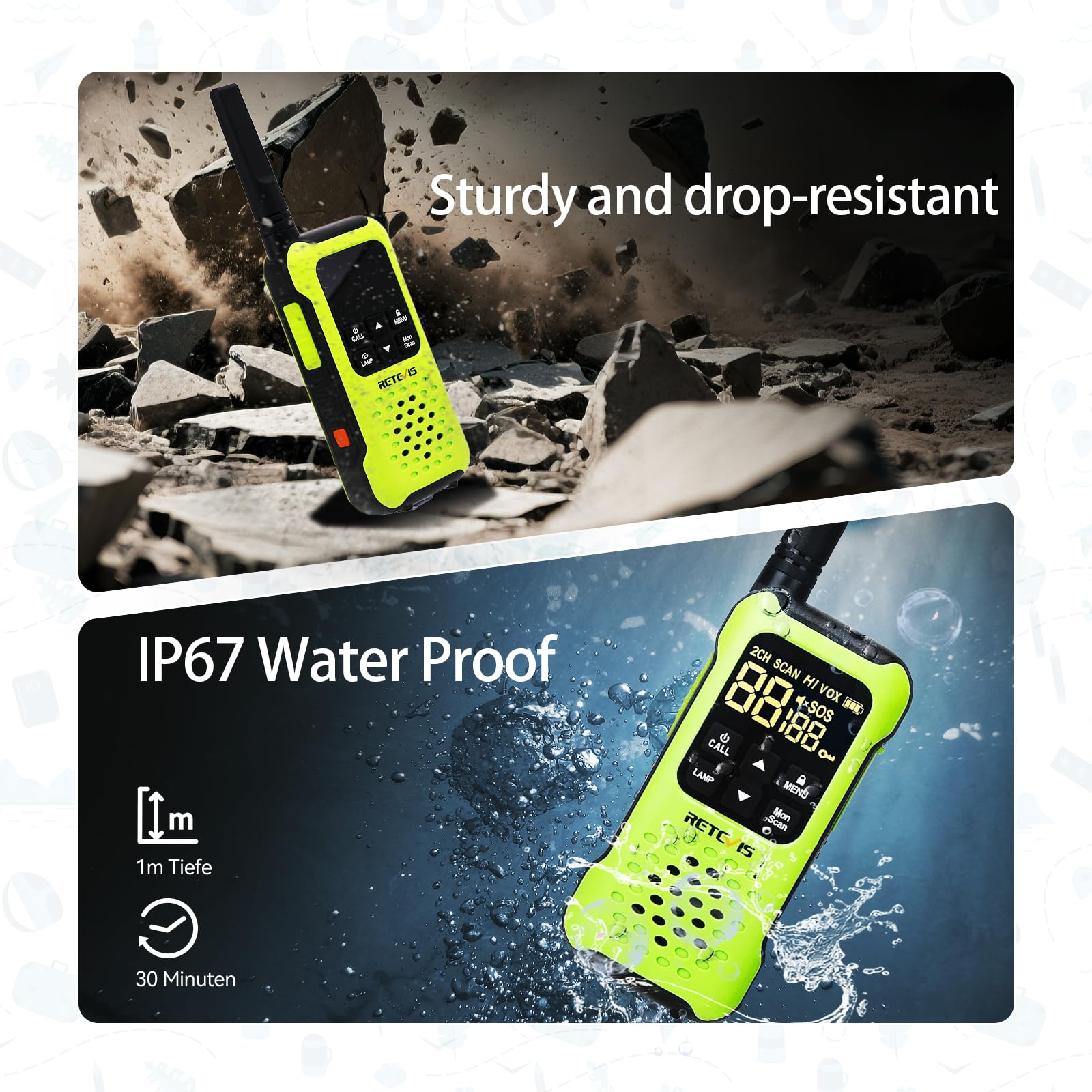 Retevis RT649P Waterproof Walkie Talkie - Licence-Free 16CH - Dettaglio