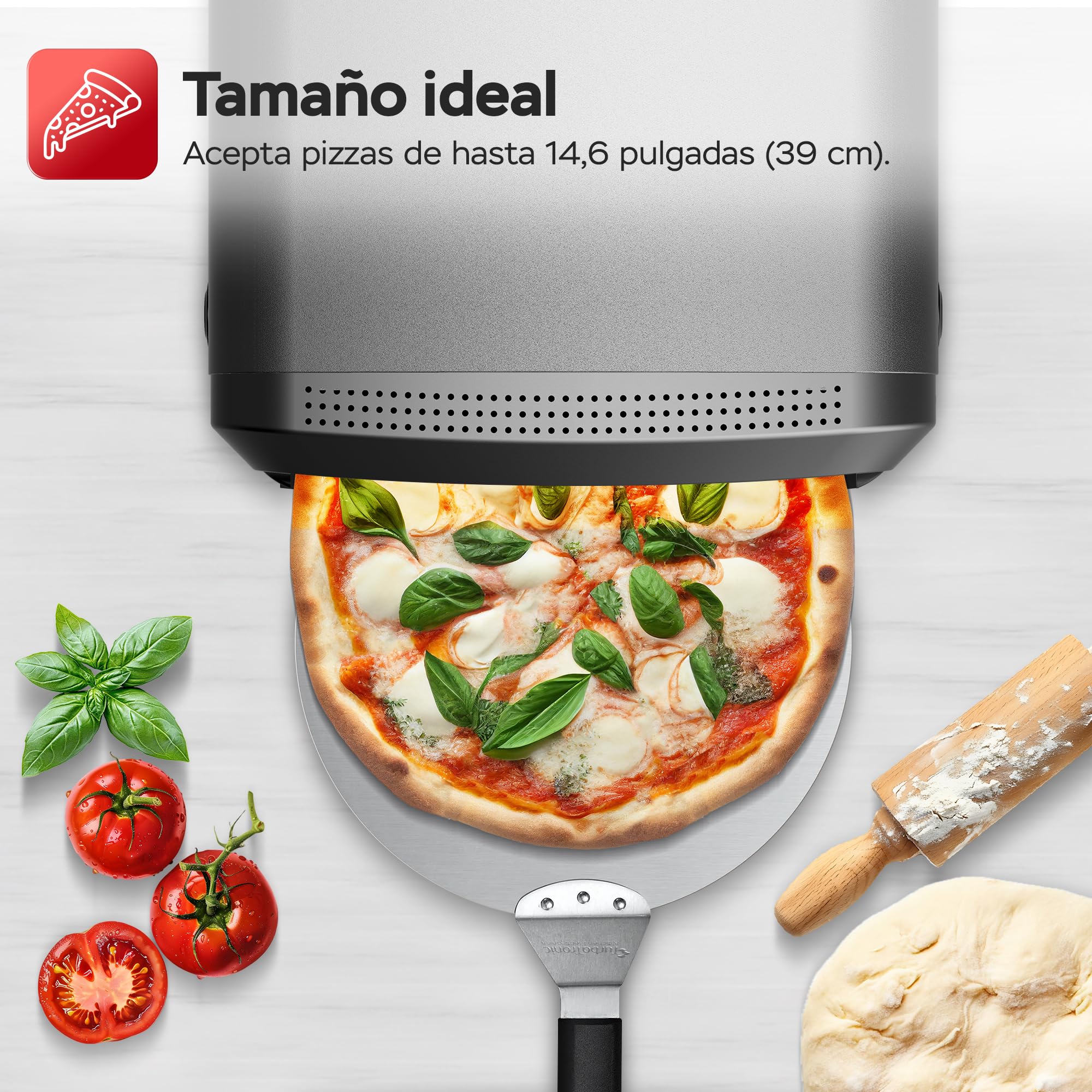 TurboTronic Horno Eléctrico para Pizza 2200W, hasta 450 °C, para Pizzas de 37 cm (14,6"), con Piedra para Pizza, Uso Interior y Exterior, Ideal para Casa, Jardín, Cocina