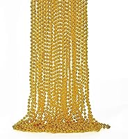 12-Pack Gold Mardi Gras Beads Necklace Set, 33" Bulk Beaded Throws for Festivals, Parades, St. Patrick's Day & Christmas Parties