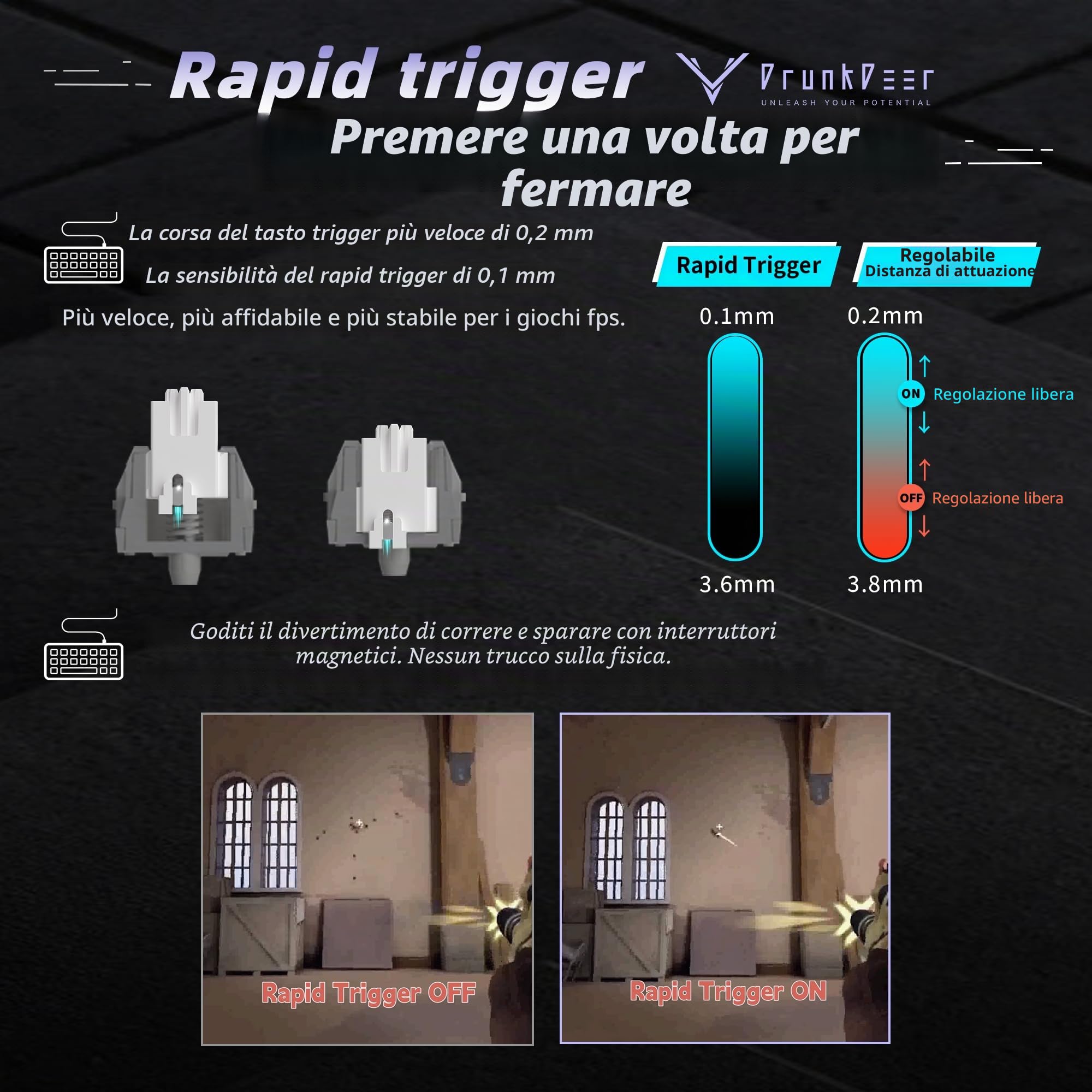 DrunkDeer A75 Pro Tastiera con interruttore magnetico a scatto rapido Tastiera da gioco meccanica Interruttore Hall di azionamento regolabile PBT Keycap RGB Compact TKL 82 tasti USB cablato con