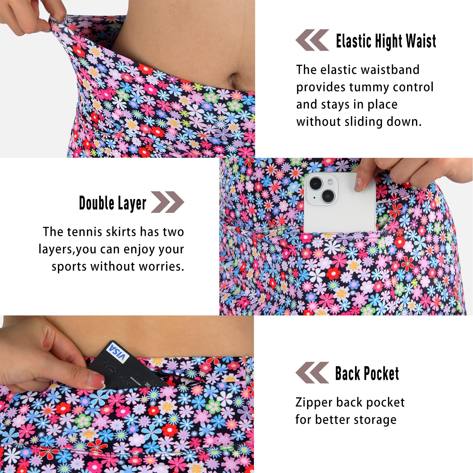 'beroy Skorts Skirts for Women,20'' Knee Length Skirted for Women,Athletic Skirt with Shorts'