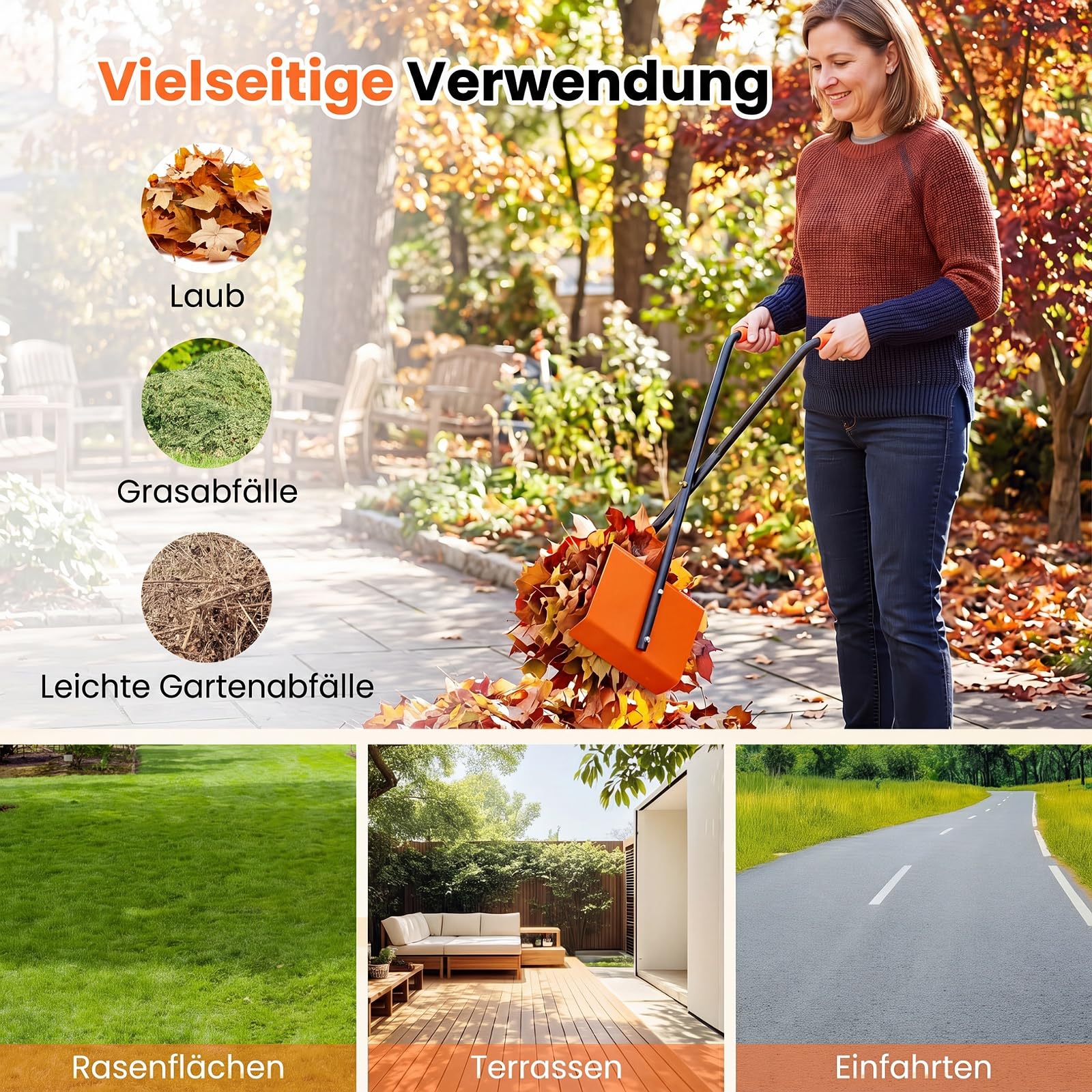 COSTWAY Laubgreifer, Gartengreifer mit ergonomischen Griffen, Orange