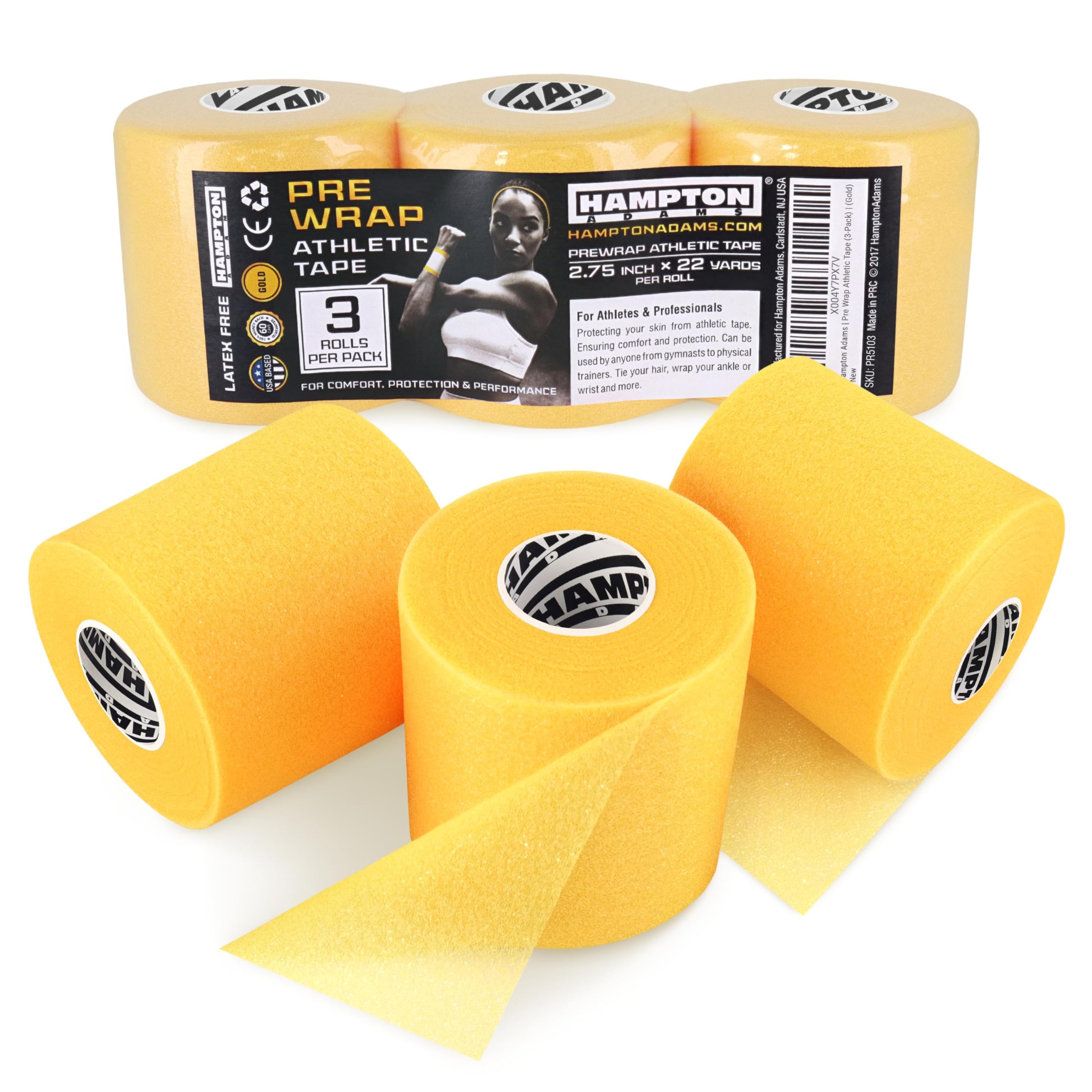 Hampton Adams Pre Wrap Athletic Tape, Non Slip Grip, No Fray Underwrap
