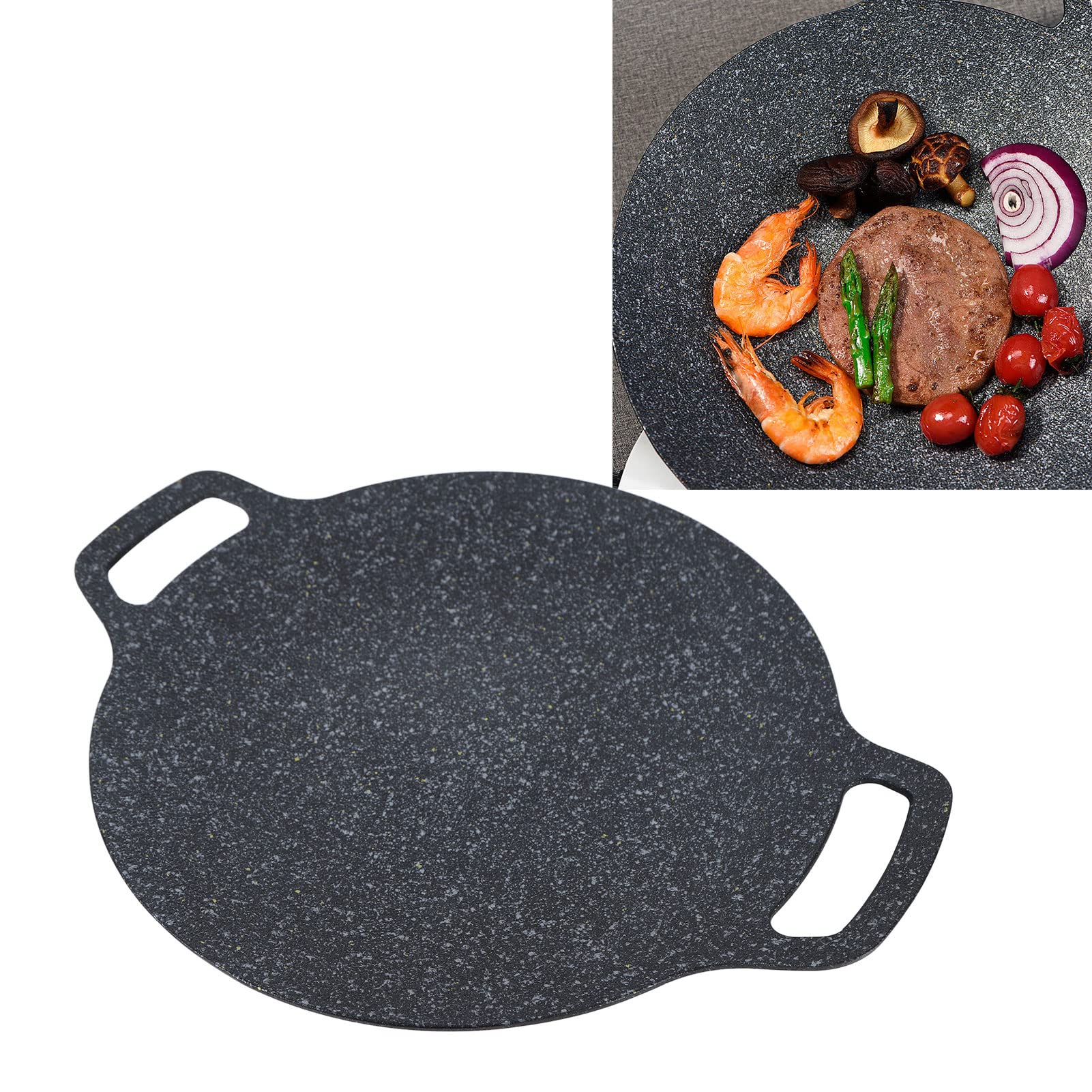 Korean BBQ Grill, Round Grill Pan Nonstick Stone Coating Grill Pan for Home Meats Seafood (38cm)