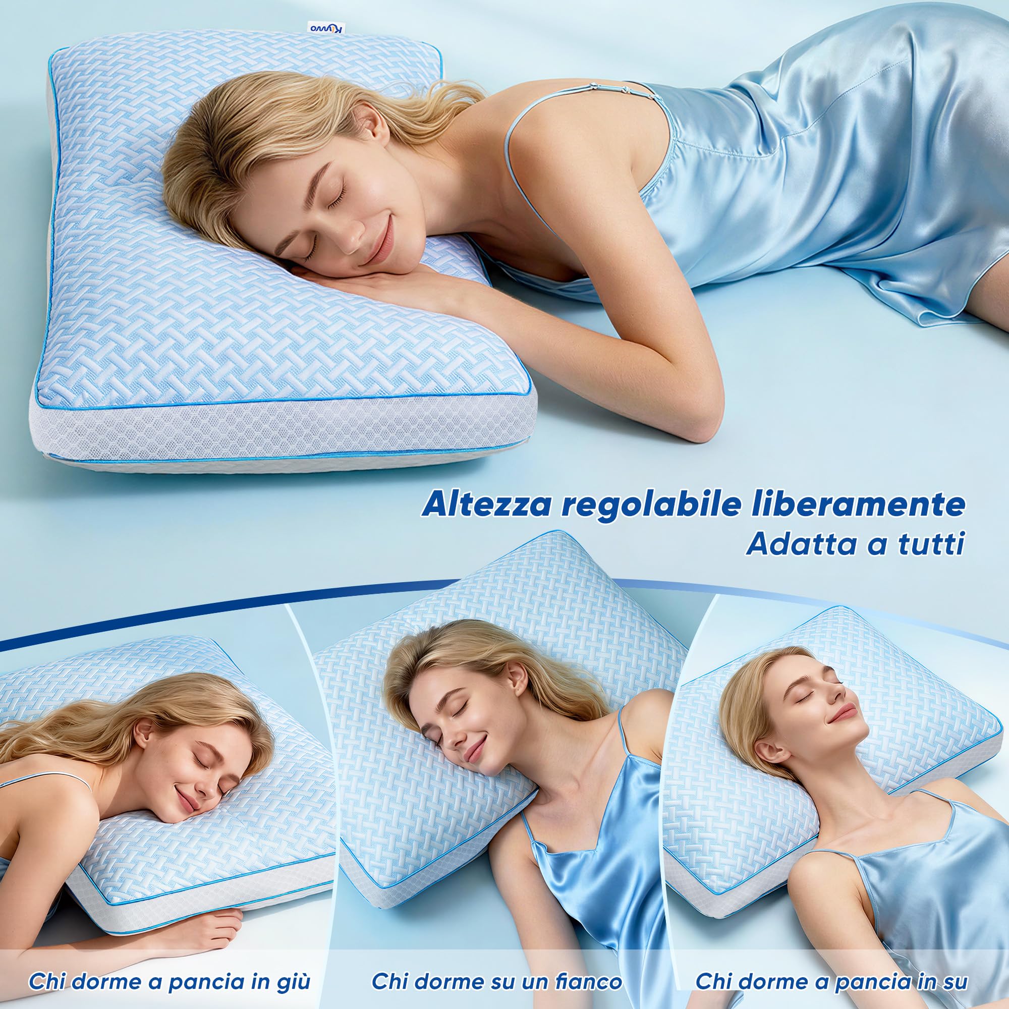 Set di 2 Cuscini Letto 40x80 cm, Cuscino Memory Foam Gel, Altezza Regolabile, Doppio Rivestimento Termoregolato, con Federa Rimovibile e Lavabile, Adatto a Tutte le Posizioni di Dormienza