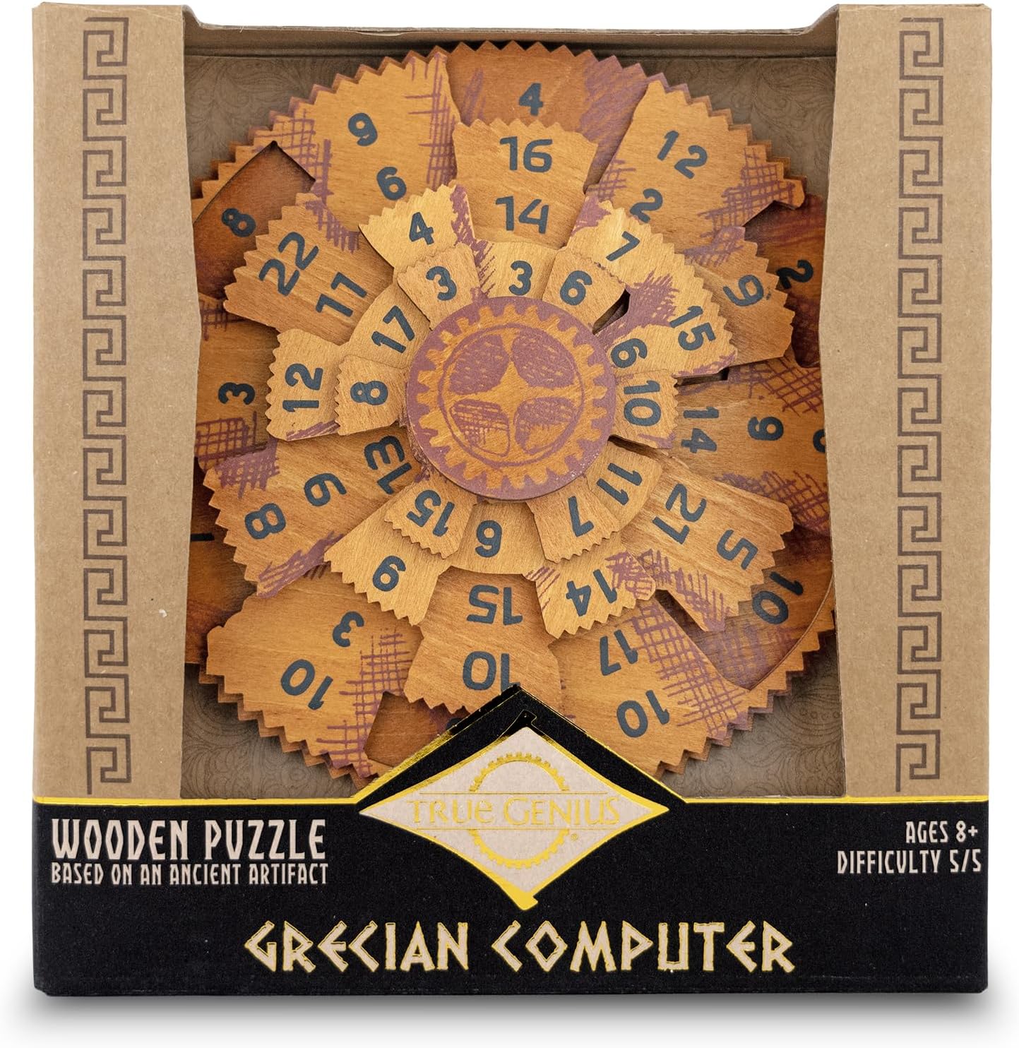 Project Genius Grecian Computer Mechanical Math Puzzle, Wooden Brainteaser Gift for History Buffs and Smart Kids, Teens, and Adults - True Genius Series Inspired by The Ancient Antikythera Mechanism