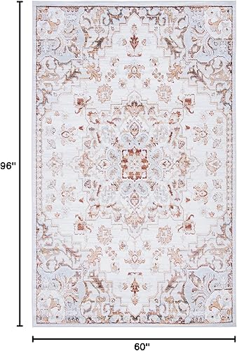 Miniatura 2 de SAFAVIEH Tucson Collection TSN103B Medallón Oriental de 5 x 8 pies, beige y gris, lavable a máquina, no desprende pelusa, alfombra de área para sala