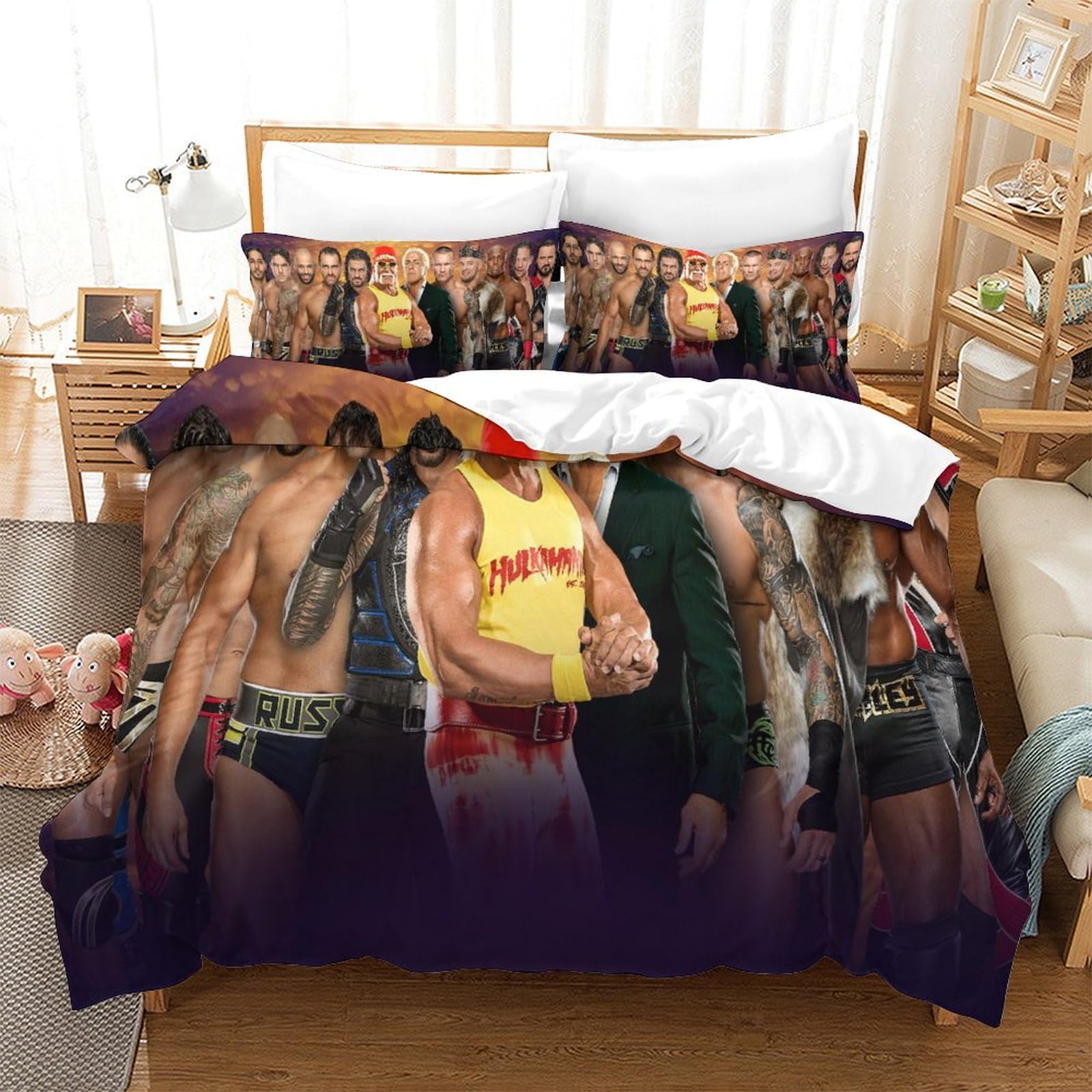 HONGBING Wrestling for Boys Girls Comforter Covers 3D Print Sports Quilt Cover Duvet Cover with Pillow Cases Soft Microfiber Bedding Set with Zipper Closure 3 Pieces Single（140x200cm）