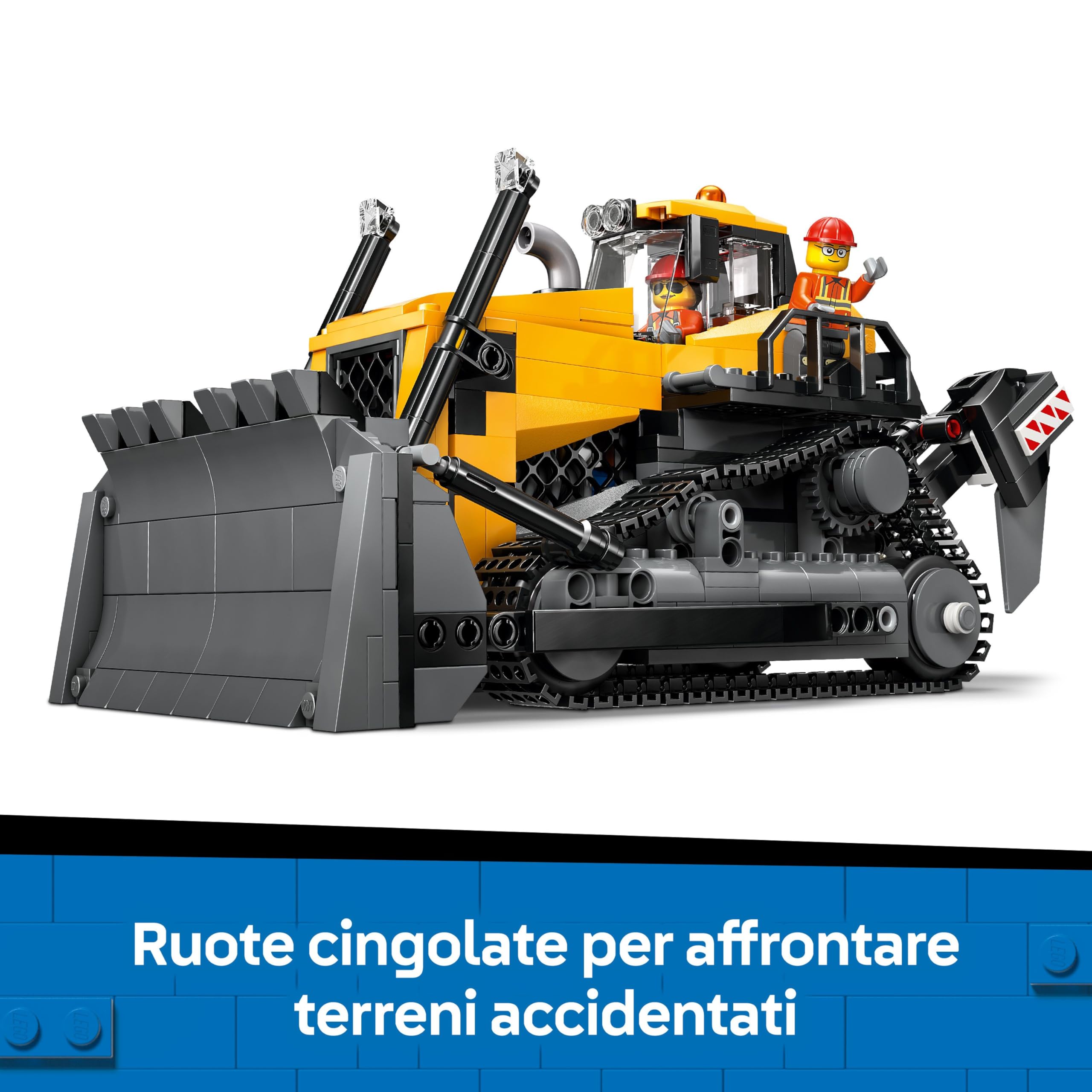LEGO City Yellow Bulldozer Toy - Large Construction Vehicle Building Set - incl. 3 Minifigures plus Loose Bricks & Road Signs - Birthday Gift for 8+ Year Old Boys - 60466