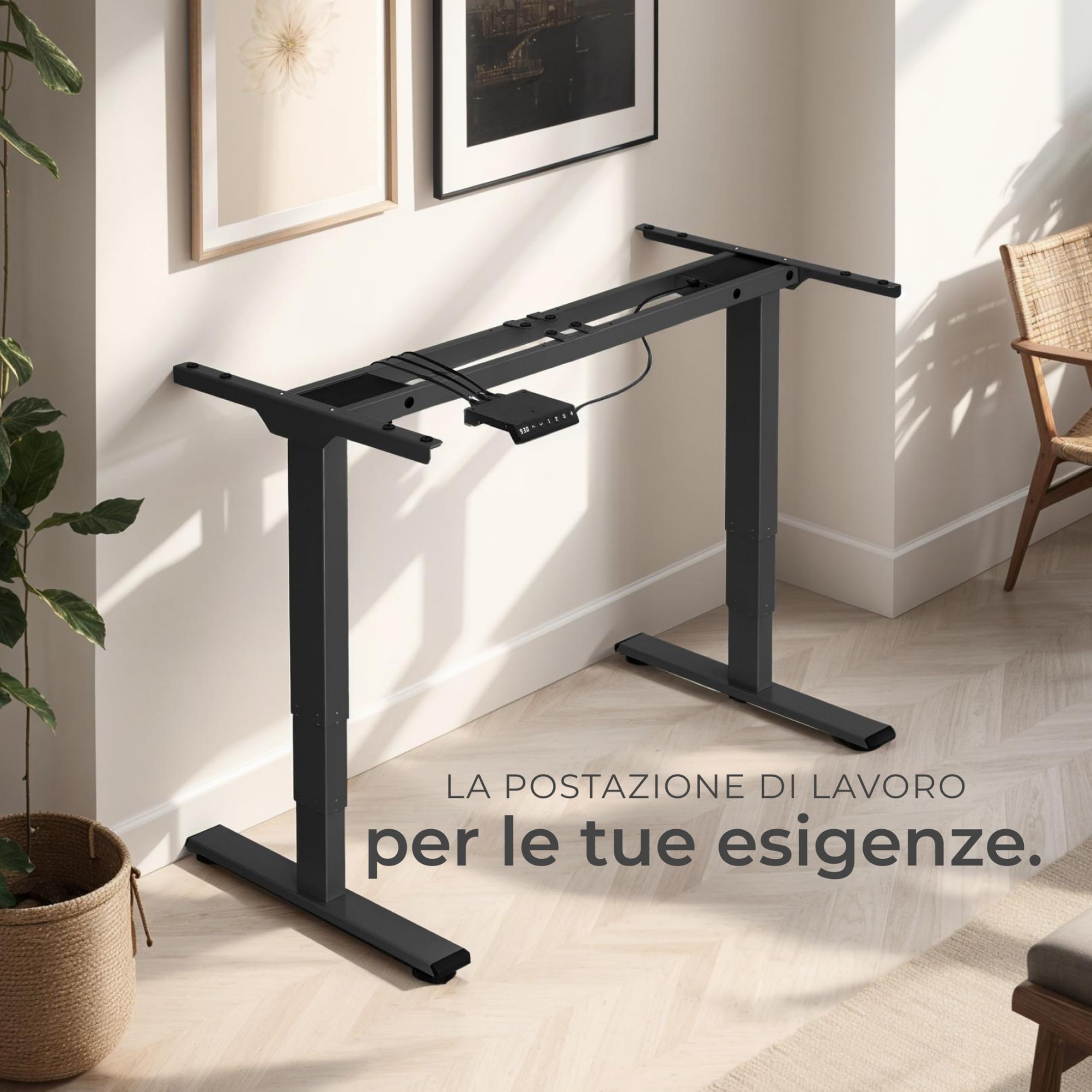 tectake® Telaio per Scrivania Regolabile in Altezza, 110-168 x 60 x 60-125 cm, 2 Motori Elettrici 52W cad, Memoria Posizioni, Tavolo Ufficio, Scrivania Gaming, Studio, Capacità max 100 kg - Nero