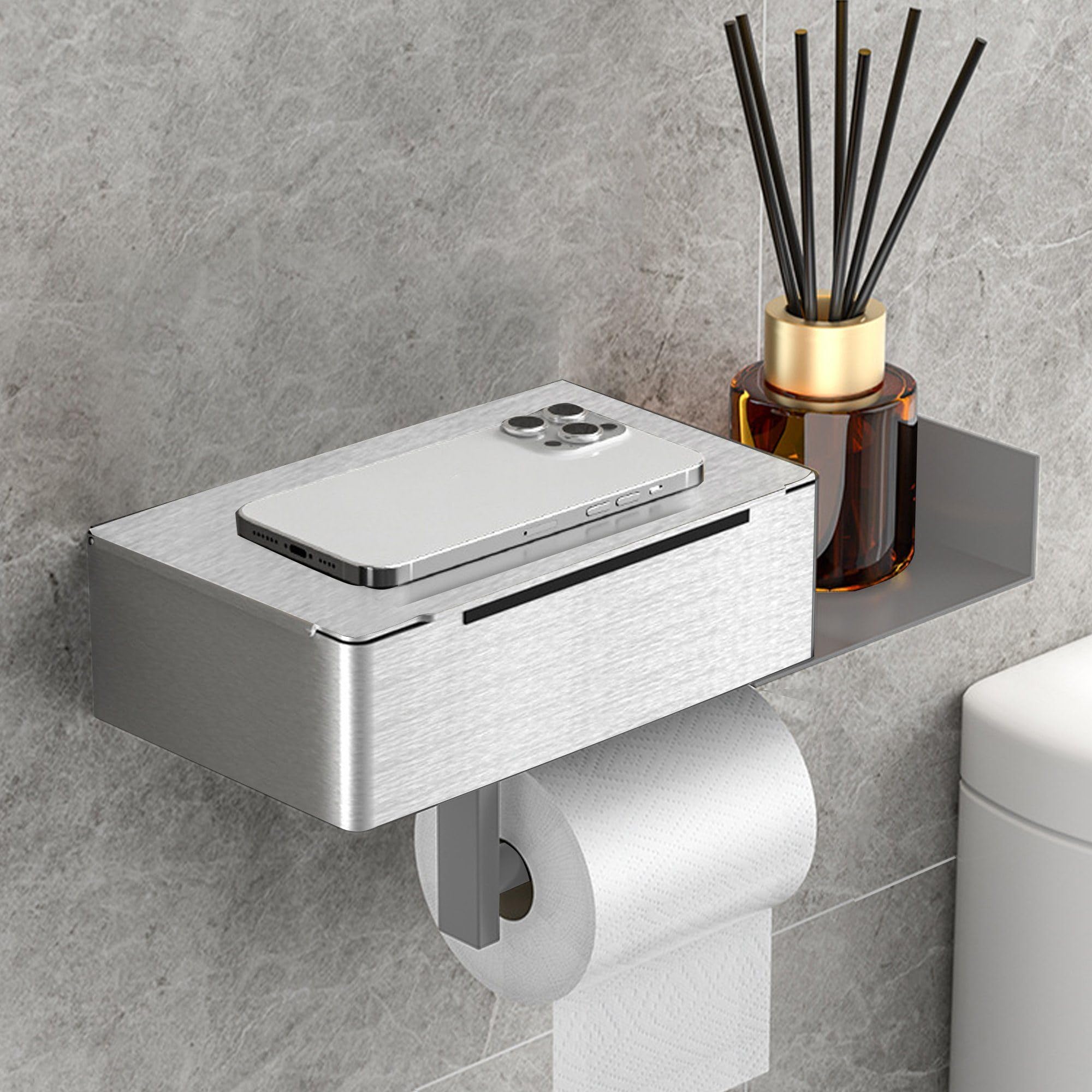 Portarrollos de Papel Higiénico de Acero Inoxidable, Autoadhesivos o Taladrar en Pared, Portarrollos de Papel Higiénico para Inodoro Baño Cocina (Plata, Estilo B)